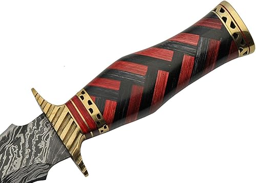 Miniatura 4 de SZCO Supplies Daga de acero de Damasco con mango trenzado de 15 pulgadas con funda, rojonegro