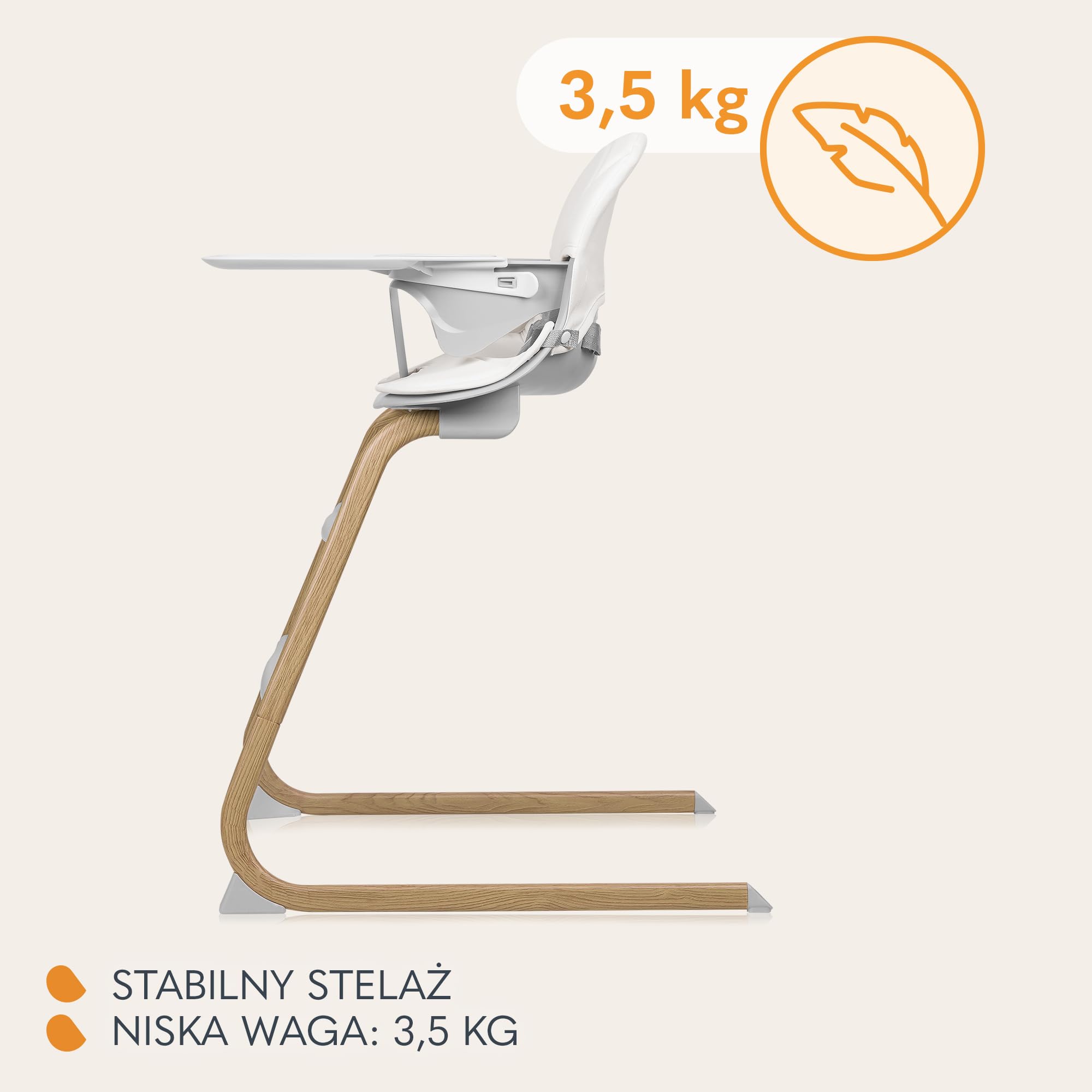 LIONELO DALIA 2 w 1 Krzesełko Dziecięce do Karmienia 6-36 miesięcy 15 kg, Krzesełko dla Starszych Dzieci do 60 kg, 5-Punktowe Pasy, 2 Podnóżki, Taca, Rośnie wraz Dzieckiem (Szary naturalny)