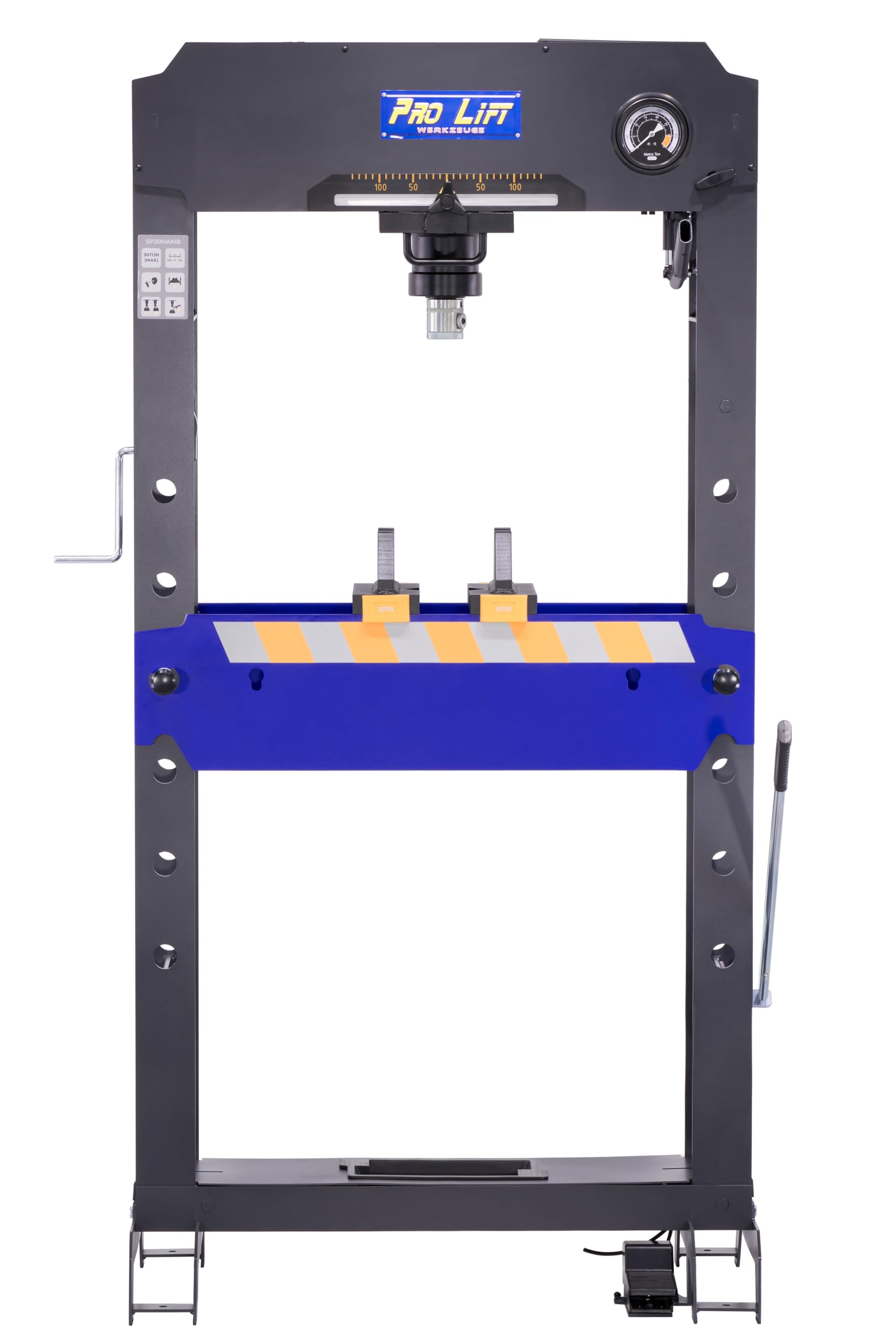 30t 00012 - Pressa da officina, dimensioni interne: 750 mm, extra larga, manuale + pneumatica