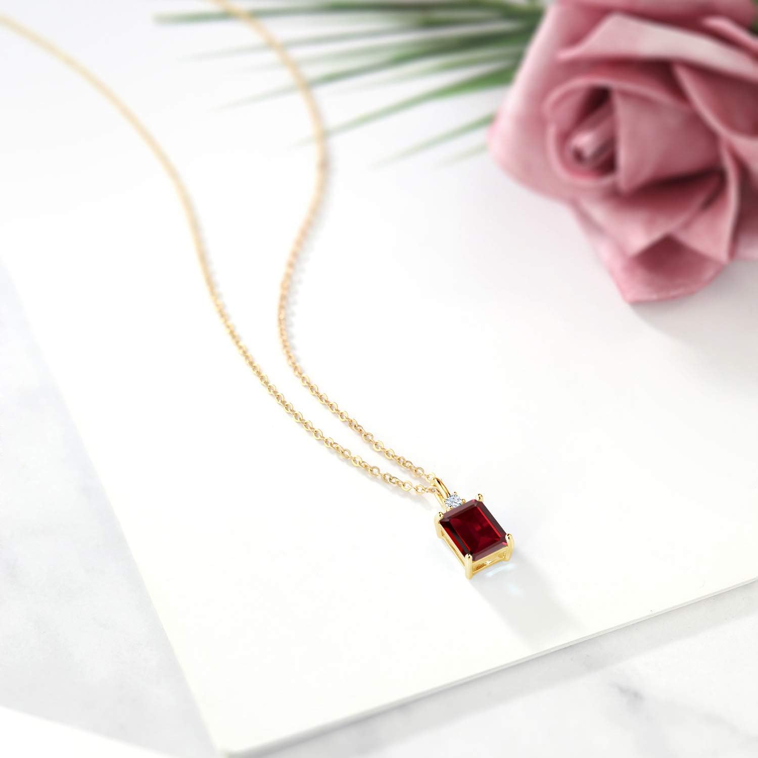18K Yellow Gold Plated Silver Gemstone Birthstone Solitaire Pendant Necklace for Women | Emerald Cut 9X7MM and 2MM Round White Accents | With 18 Inch Chain | Fine Jewelry for Her Mom Wife - Image 4