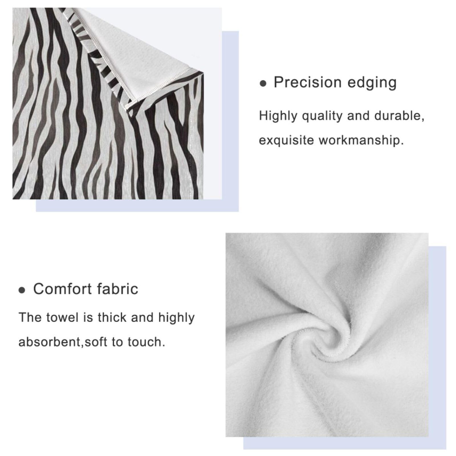 Naanle Trendiges, schlichtes Zebra-Muster, weiches dekoratives Set aus 3 Handtüchern, 1 Badetuch, 1 Handtuch + 1 Waschlappen, Mehrzweck-für Badezimmer, Hotel, Fitnessstudio, Spa und Küche (schwarz weiß)