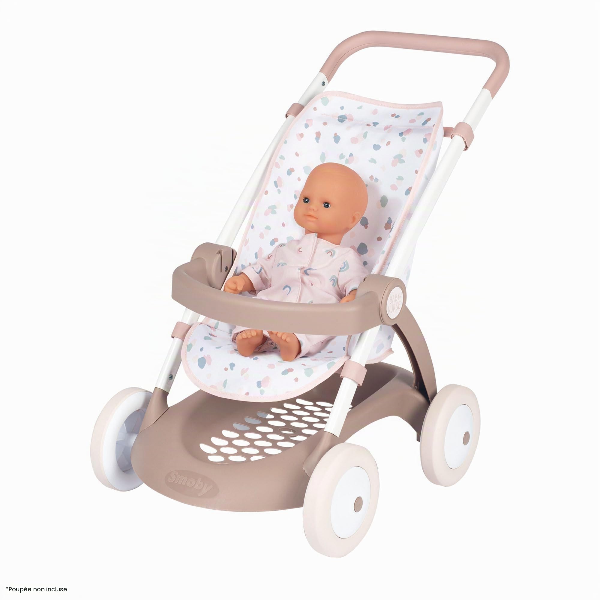 Smoby - Baby Nurse - Poussette - pour Poupons et Poupées Jusqu'à 42 cms - Arceau de Maintien + Grand Panier de Rangement - A Partir de 18 Mois - Fabrication Espagnole