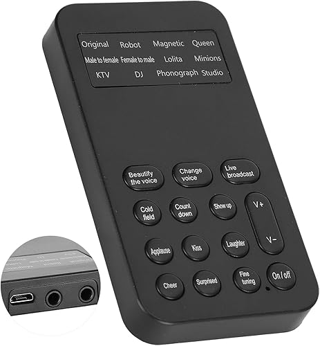 Miniatura 7 de Cambiador de voz, mini tarjeta de sonido de mano con 8 efectos de sonido/12 embellecimientos de voz/función de canción K, máquina portátil de
