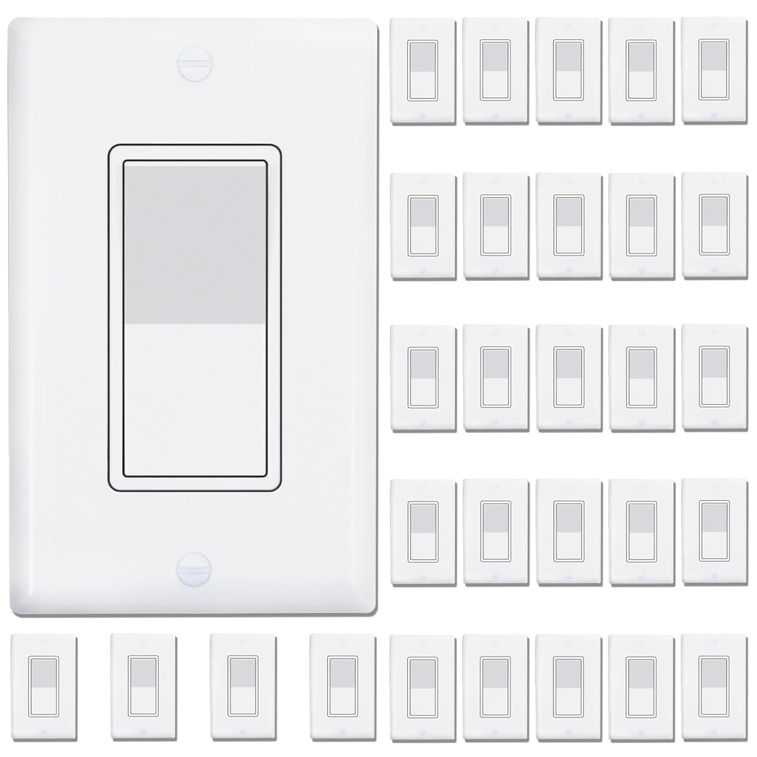 ThunderWay 3 Way Decorator Light Switch with Wall Plates, 15A 120/277V Decora Three Way Electrical Wall Paddle Rocker Switches Replacement,