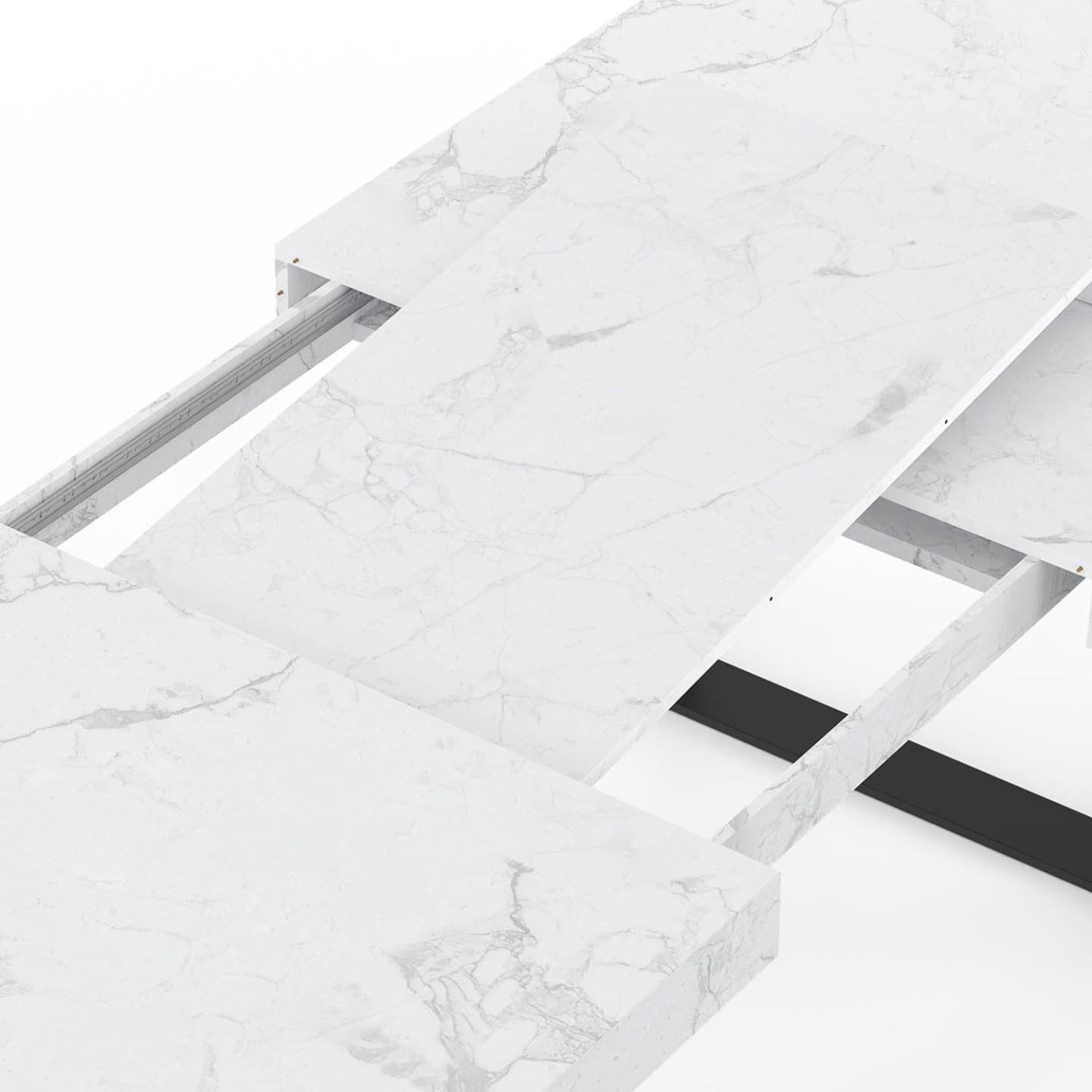 IDMarket – Mesa de comedor extensible Phoenix rectangular 6-12 personas bandeja efecto mármol blanco Alaska 200-300 cm