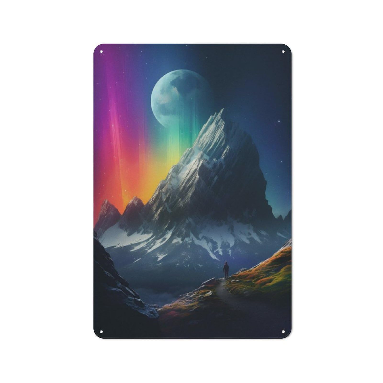 Junmoney A Man Standing On Mountain Printed Tin Plaque For Seasonal Kitchen, Dining Room Or Entrance, Festive Gift For Home Decor Lovers, 30X20cm