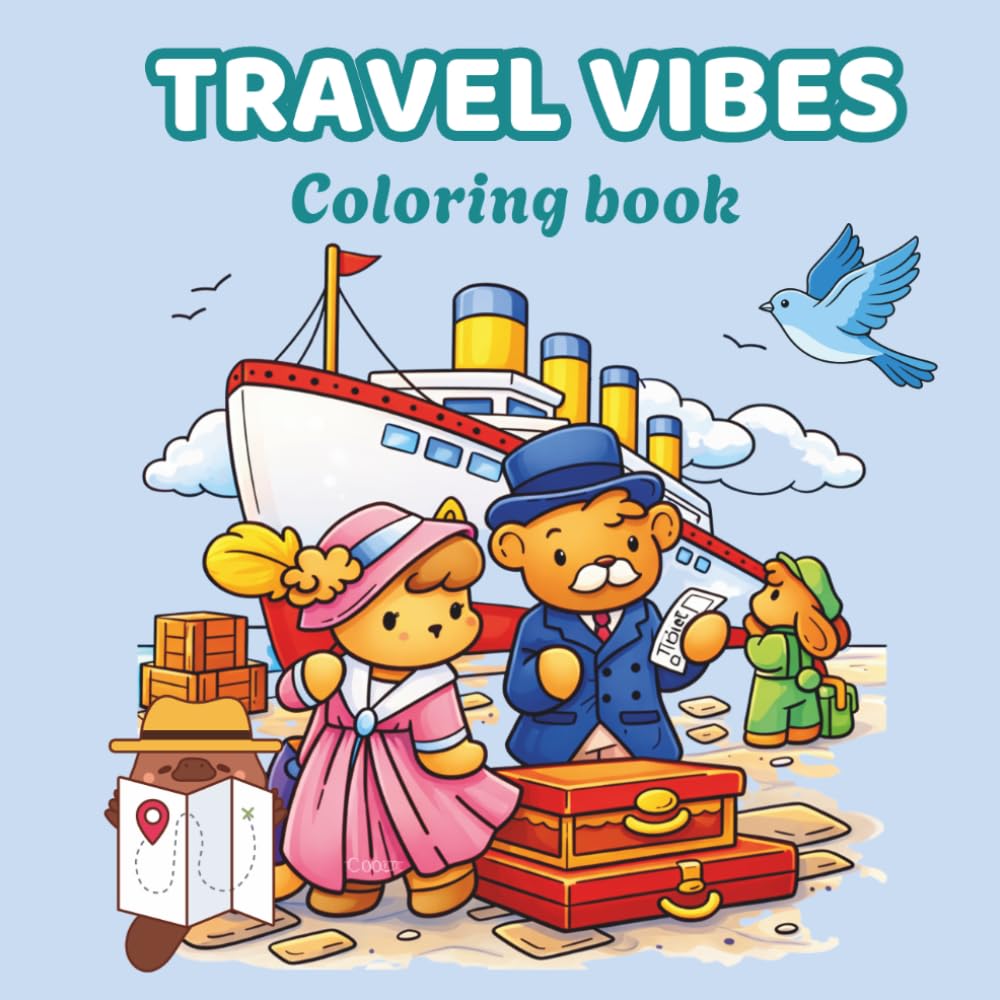Travel Vibes Coloring Book: Cute Kawaii Vacation Scenes, Relaxing Travel Adventures, and Adorable Road Trips for Stress Relief