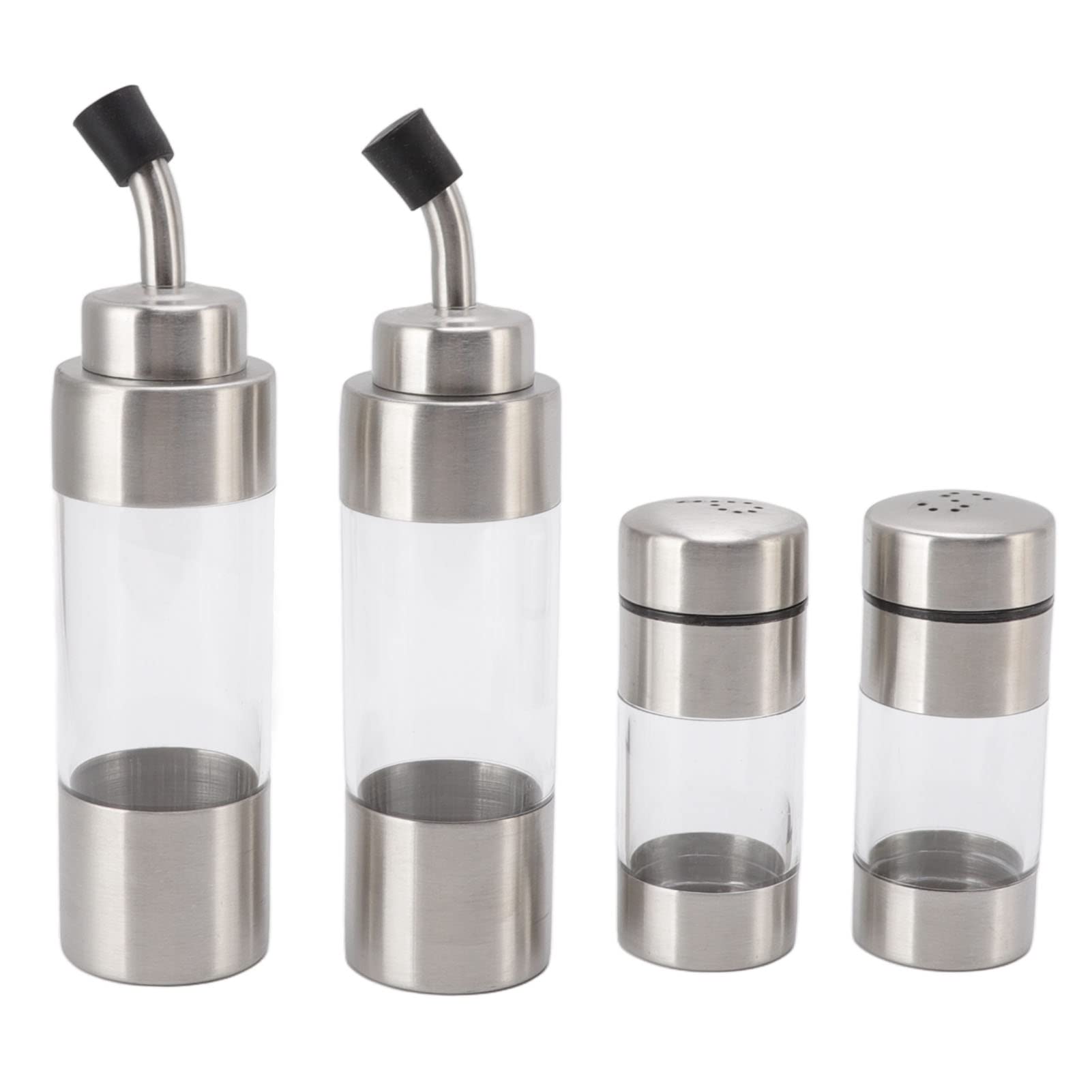 Set di bottiglie Se in acciaio inox con griglia in legno, 5 contenitori per sale, olio, aceto, soluzione da cucina per condimenti e condimenti