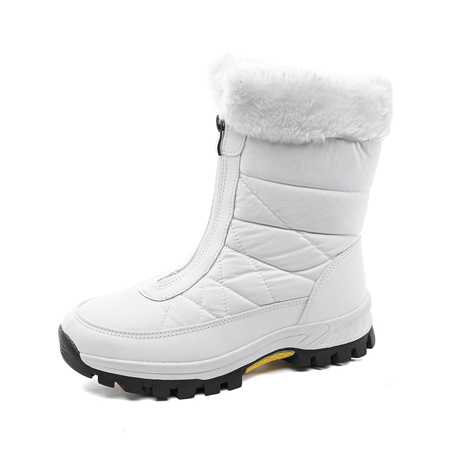 Womens Mid-Calf Snow Boots Waterproof Warm Plush Lined Outdoor Snow Boots Round Toe Mid Calf Outdoor Winter Snow