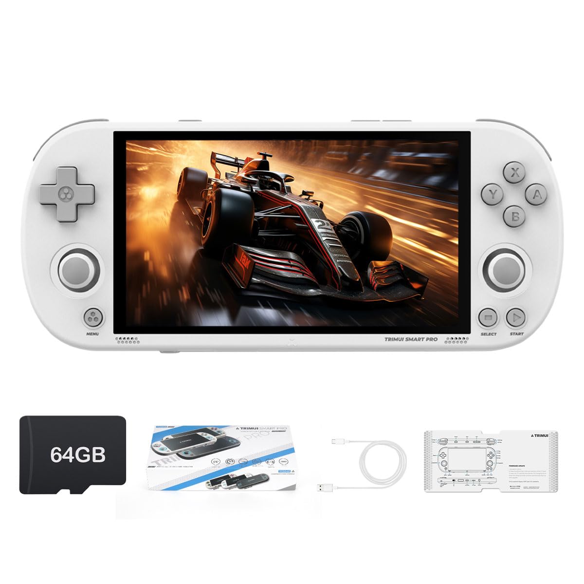Photo 1 of Trimui Smart Pro Game Console 4.96-Inches 720x1280 IPS Screen Built-in 64G TF Card Video Gaming Consoles 5000mAh Lithium Battery Supports Multiple Simulators Casual Game Console-White