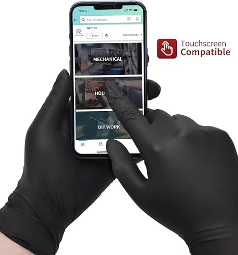 Miniatura 3 de Guantes Desechables de Nitrilo Negro Resistente, Sin Polvo de Látex, Guantes de Goma con Agarre Texturizado para Cocina y Mecánica
