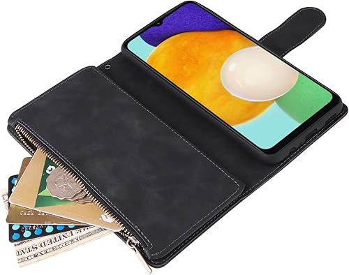 Miniatura 5 de LBYZCASE Funda para Galaxy A14 5G (2023) con ranuras para tarjetas, cierre magnético, cartera de cuero con cremallera y correa de muñeca para