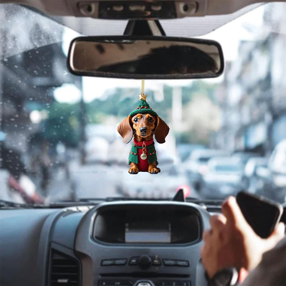 Décoration Noël Teckel - 7 Pendentifs Sapin Chien Mignon Avec Chapeau Père Noël