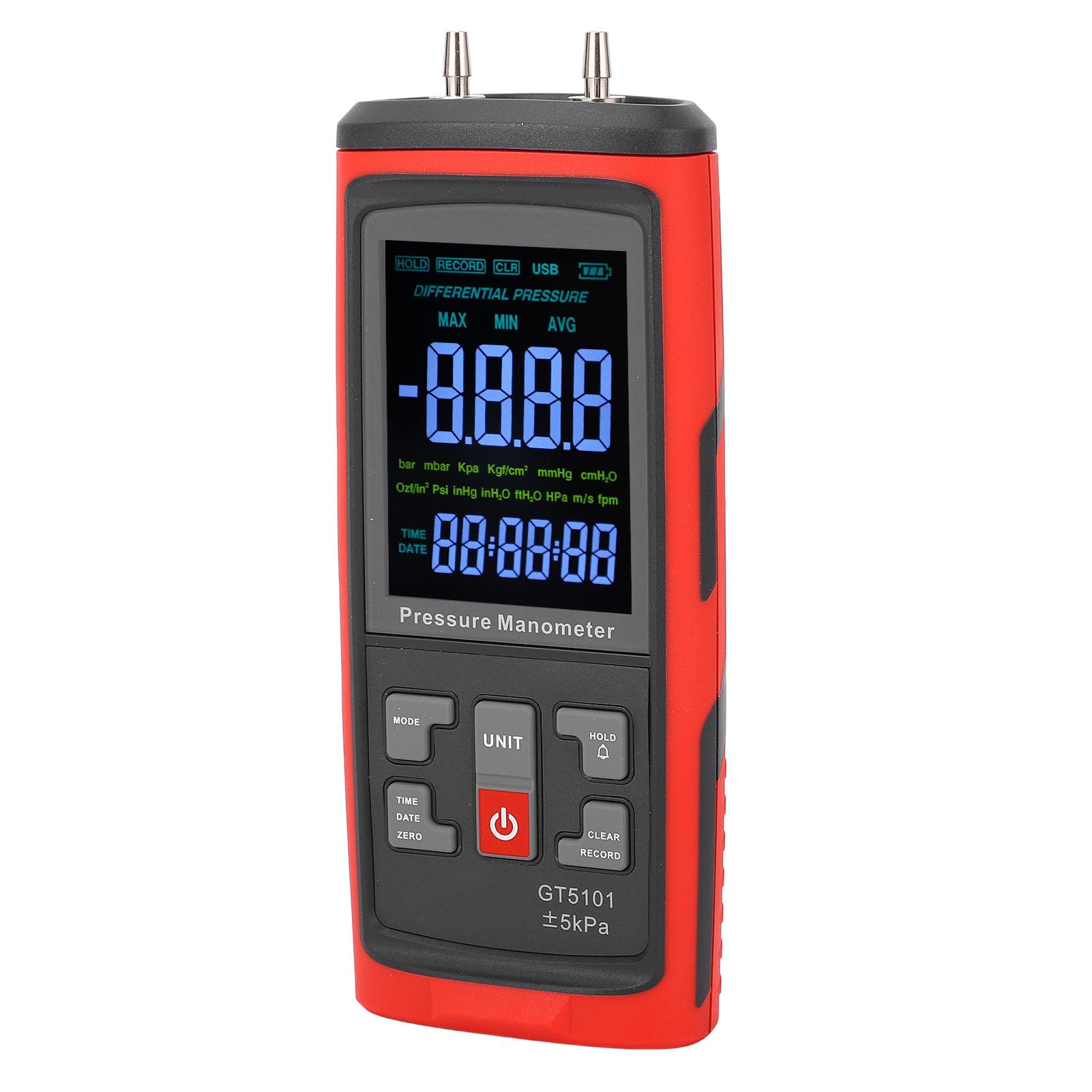 Emoshayoga Manómetro Digital de 2 Puertos Medidor de Presión Diferencial de Alta Precisión ± 5 KPa para Mantenimiento e Instalación de Calderas Portátil con Pantalla LCD