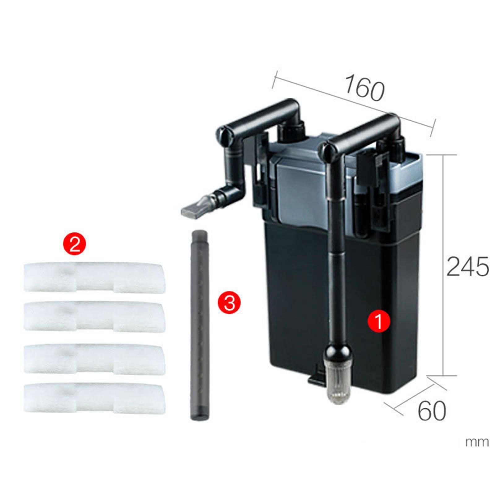Milageto Filtros Canister para Acuarios Fishes Tank Filtración por Esponja Y Cerámica Flujo Ajustable 6W Diseño de Montaje en Pared Adecuado para Acuarios de a, 160x245x60mm