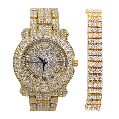 Bling-ed Out Round Luxury Mens Watch w/Bling-ed Out Tennis Bracelet - L0504B 3TG