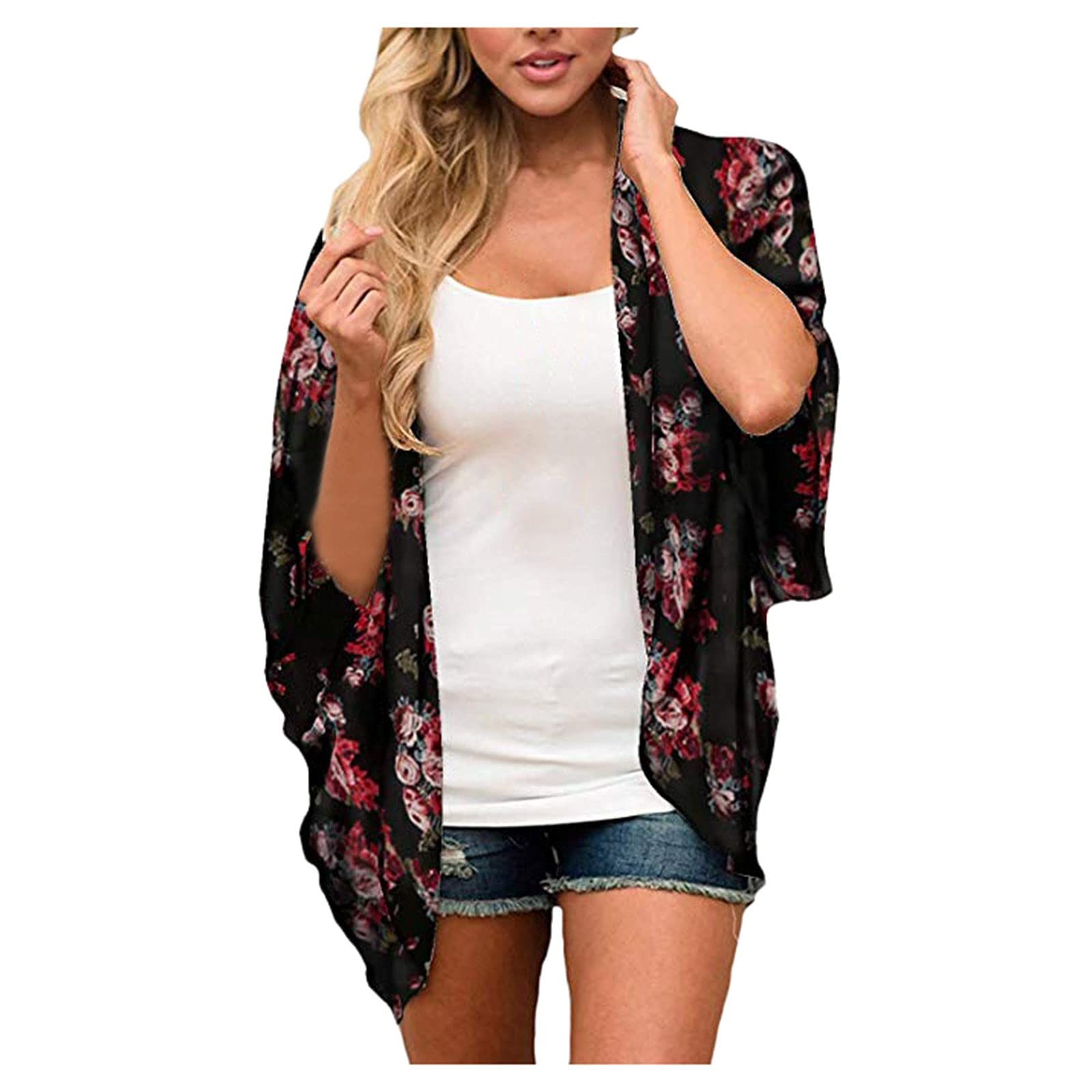 Generic Chaqueta de verano ligera para mujer, elegante, cárdigan de playa, ganchillo, manga larga, cárdigan de punto para la playa, cubierta frontal abierta, verano, informal, cárdigans de playa, ponchos y