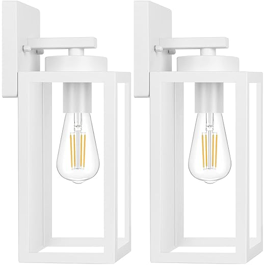 BesLowe Outdoor Wall Light Fixtures, Exterior Waterproof Wall Lanterns, Porch Sconces Lighting with E26 Sockets, Modern White Outside Lights for House Patio Front Door Entryway, 2-Pack