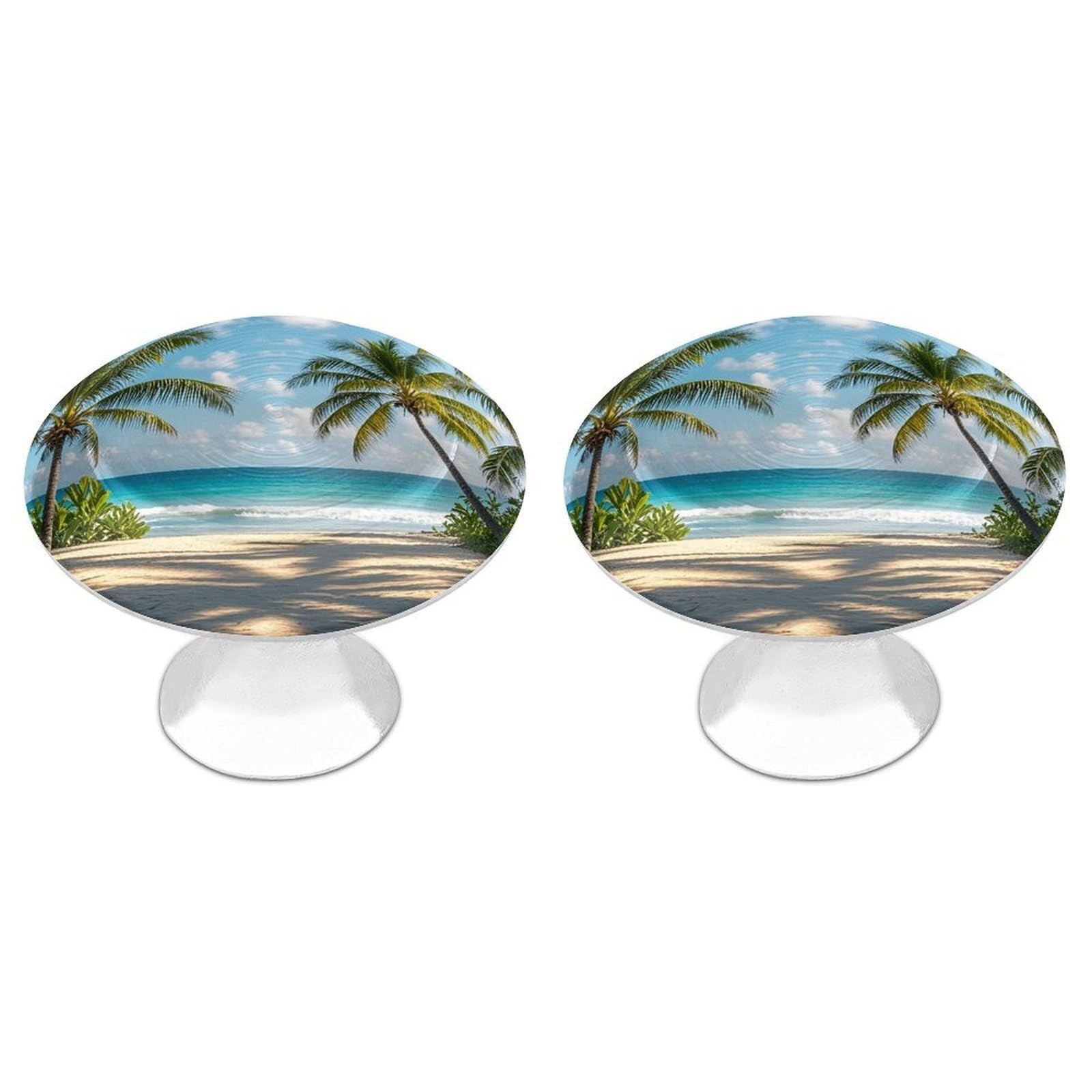 FekiLoot Green Palm Trees Ocean Cabinet Knob Kitchen Drawer Knob Stainless Steel Round Drawer Pulls Modern Cabinet Hardware Vintage Dresser Drawer for Kitchen Bathroom Closet Dresser Cabinets