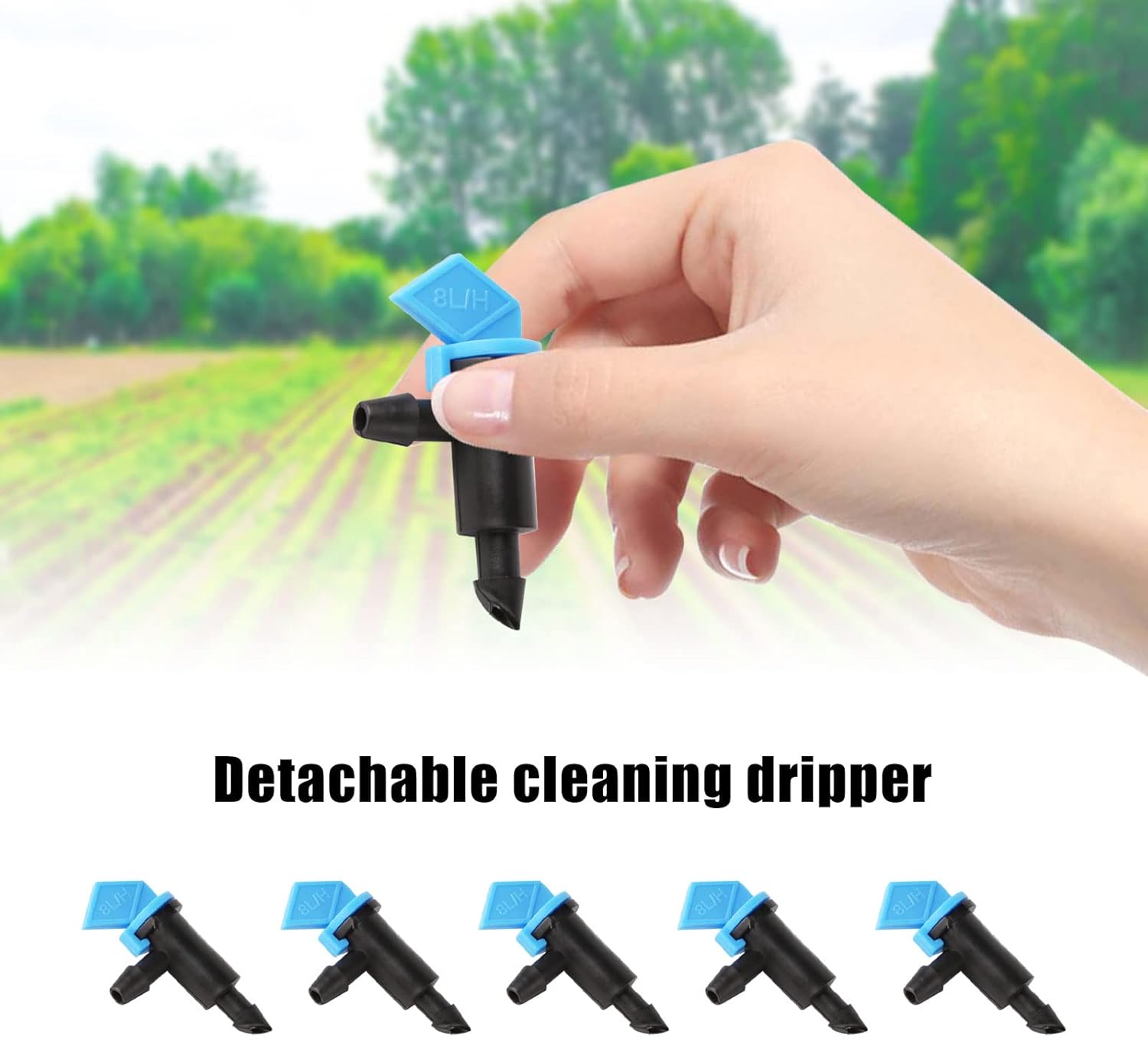 CDIYTOOL 200 Pcs 2 GPH Drip Irrigation Emitters, 8L/H Garden Flag Irrigation Dripper Inline Water Drippers Emitter Sprinkler Drippers System Parts Connect 4mm/7mm Hose for Trees and Shrubs, Blue