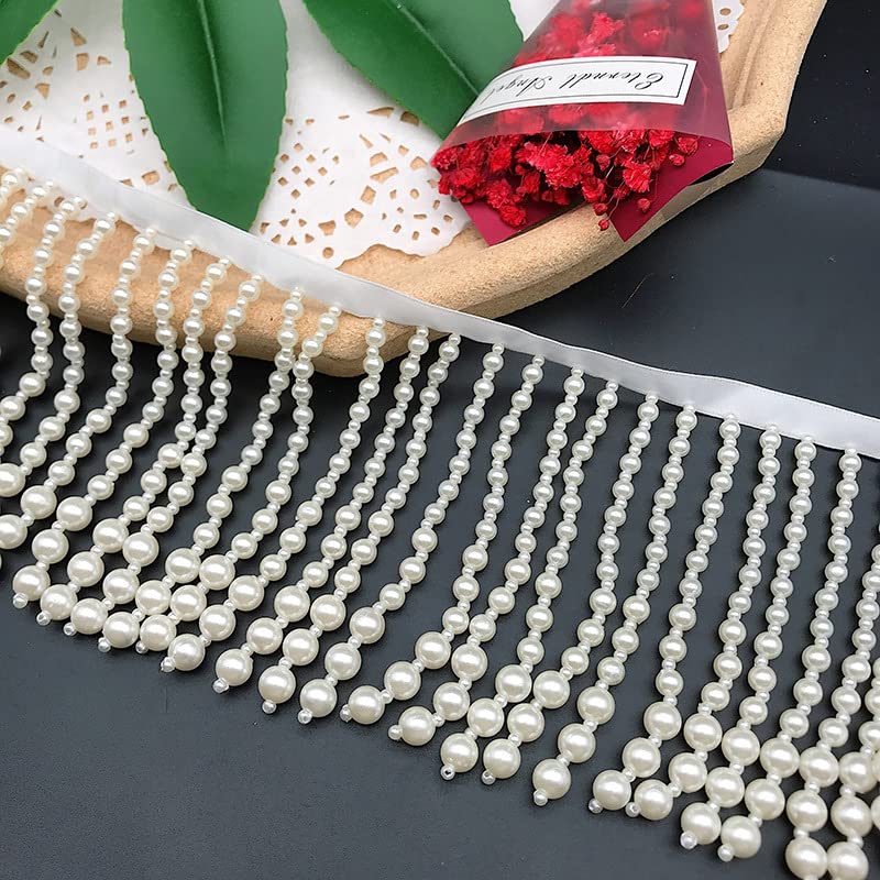 YOGAYE 0.5 Yard Lampshade Decoration Beaded Tassel Pearl Lace Trim Gourd Pendant Accessories Clothing Curtain Lace DIY Handmade