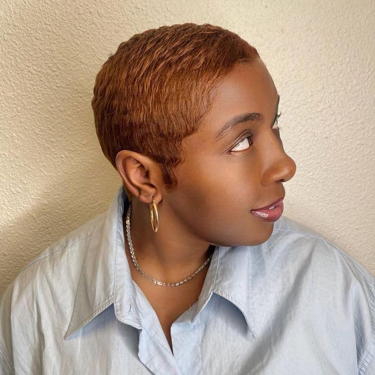 Peluca de corte Pixie marrón, pelucas cortas de pixie para mujeres negras, pelucas de corte pixie para mujeres negras, peluca corta marrón marrón