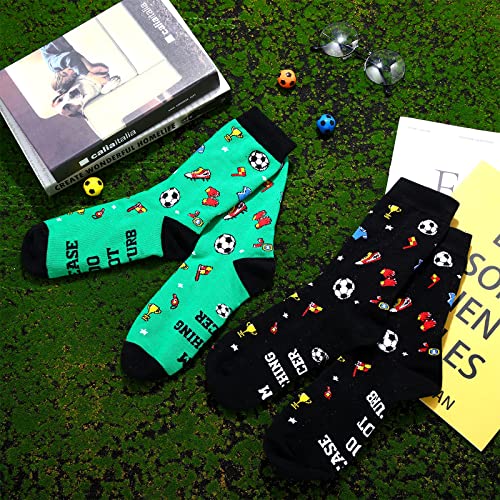 Coume 2 Pairs Soccer Lover Gifts Please Do Not Disturb I'm Watching Soccer Men's Novelty Soccer Socks Funny Sports Themed Crew Socks For Men Women Teen Boys, Black And Green #TOP3