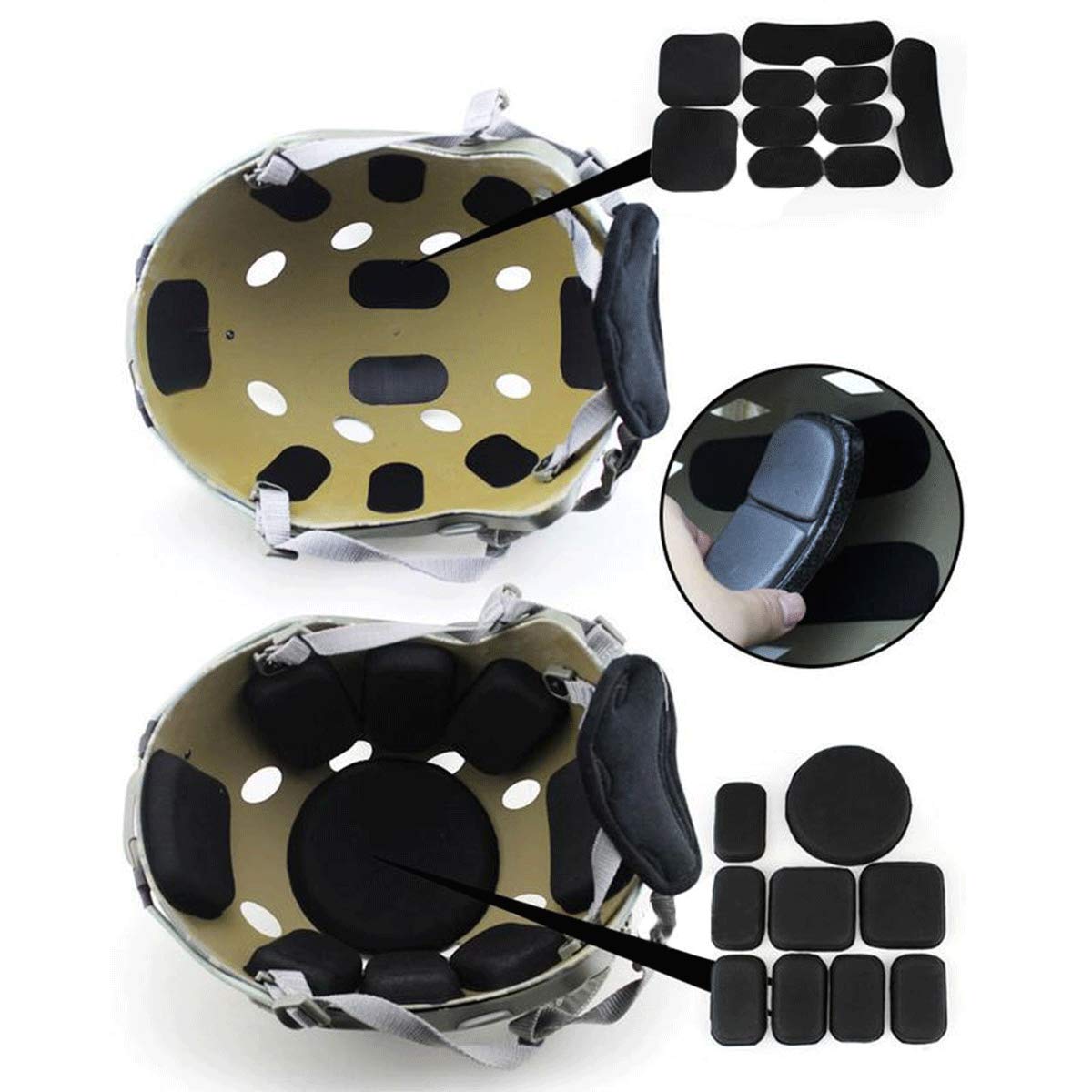 Cuscinetti per casco Airsoft universali Aoutacc, kit di imbottitura in schiuma di ricambio per 19 pezzi/set Set tappetini accessori per Fast/Mich/ACH/USMC/PASGT (EVA Foam, Black)