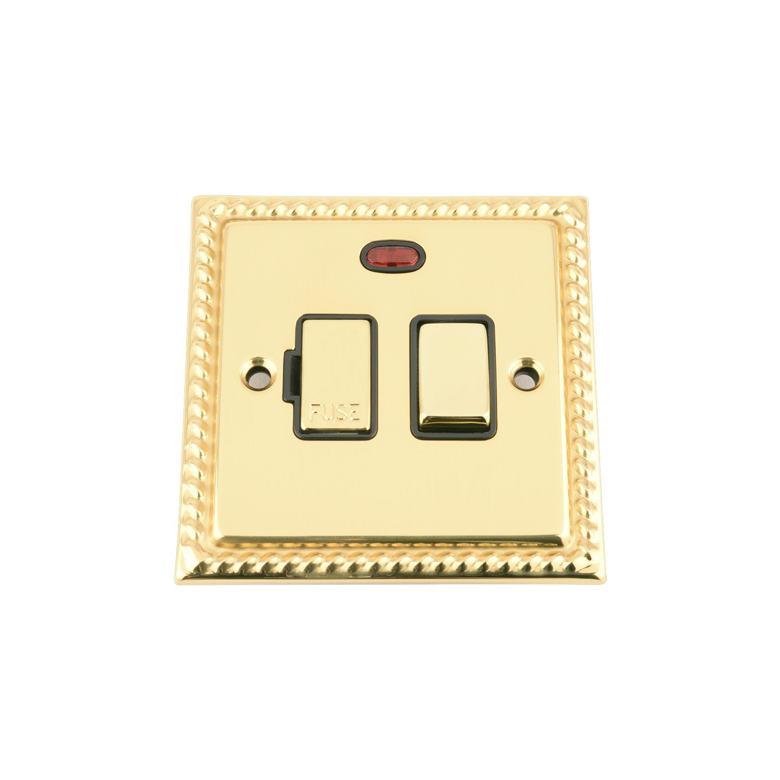 A5 Products Black Switched Fused Spur Switch W/Neon 13A - Polished Brass - Georgian - Metal Rocker Switch