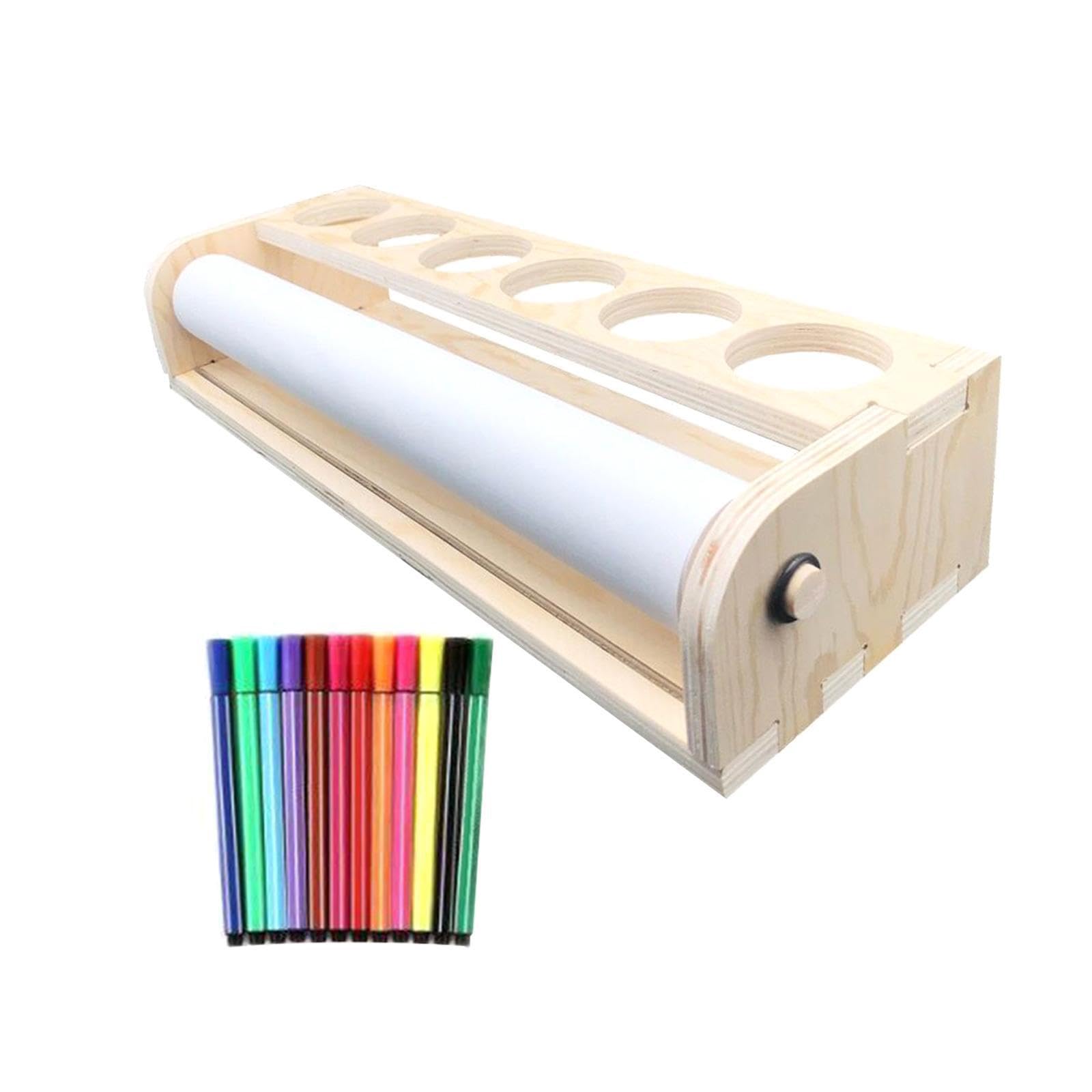 dijiusidy Porta rotolo di carta da disegno per bambini in legno leggero, | montare e con funzionalità di organizzazione, dispenser per rotoli di carta da regalo, per dipingere decorazioni da parete