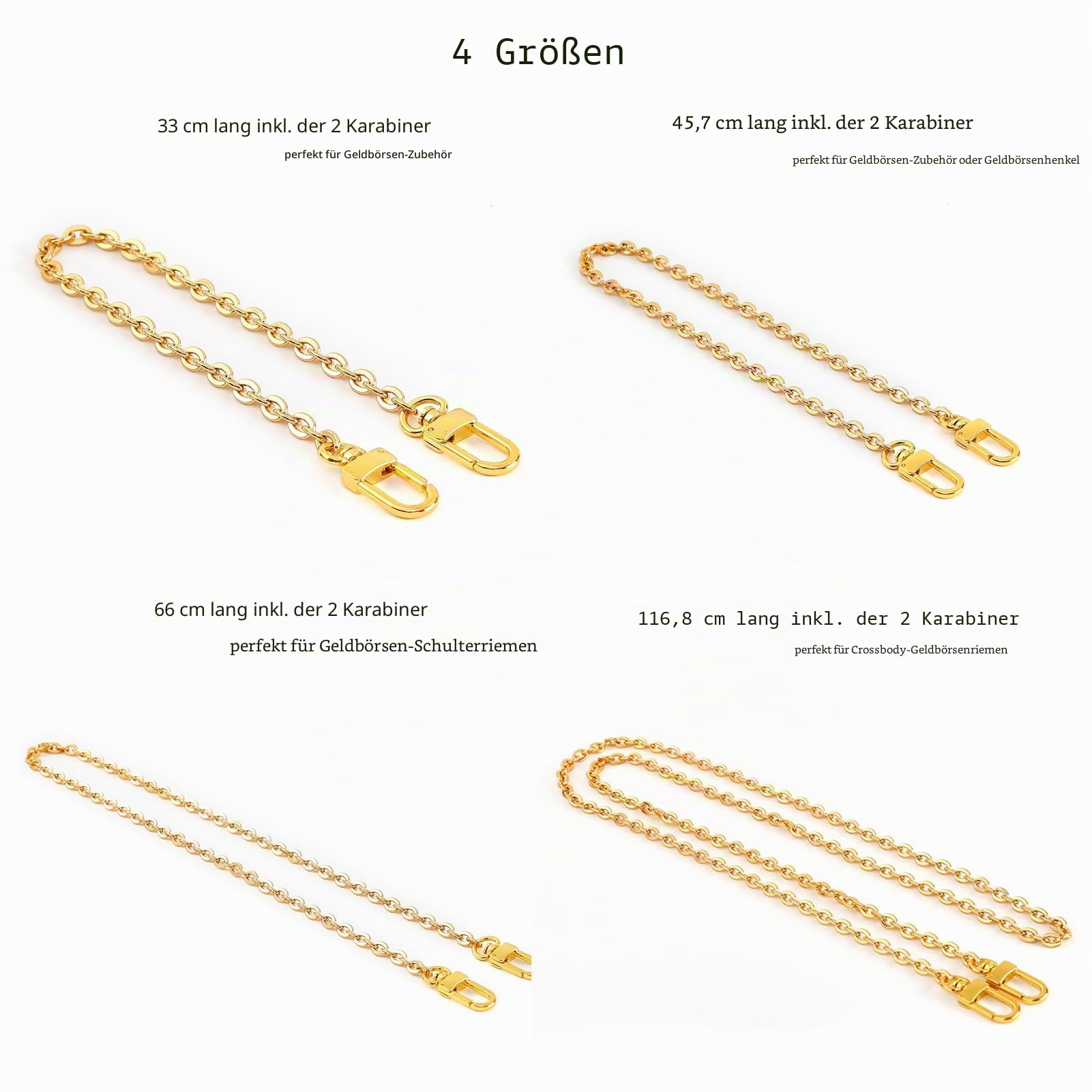 Xiazw Mini-Kupferkette für Handtaschen, Schulter- und Umhängetaschen, Taschenriemen als Taschenaccessoire und Dekoration (helles Gold, 45,7 cm)