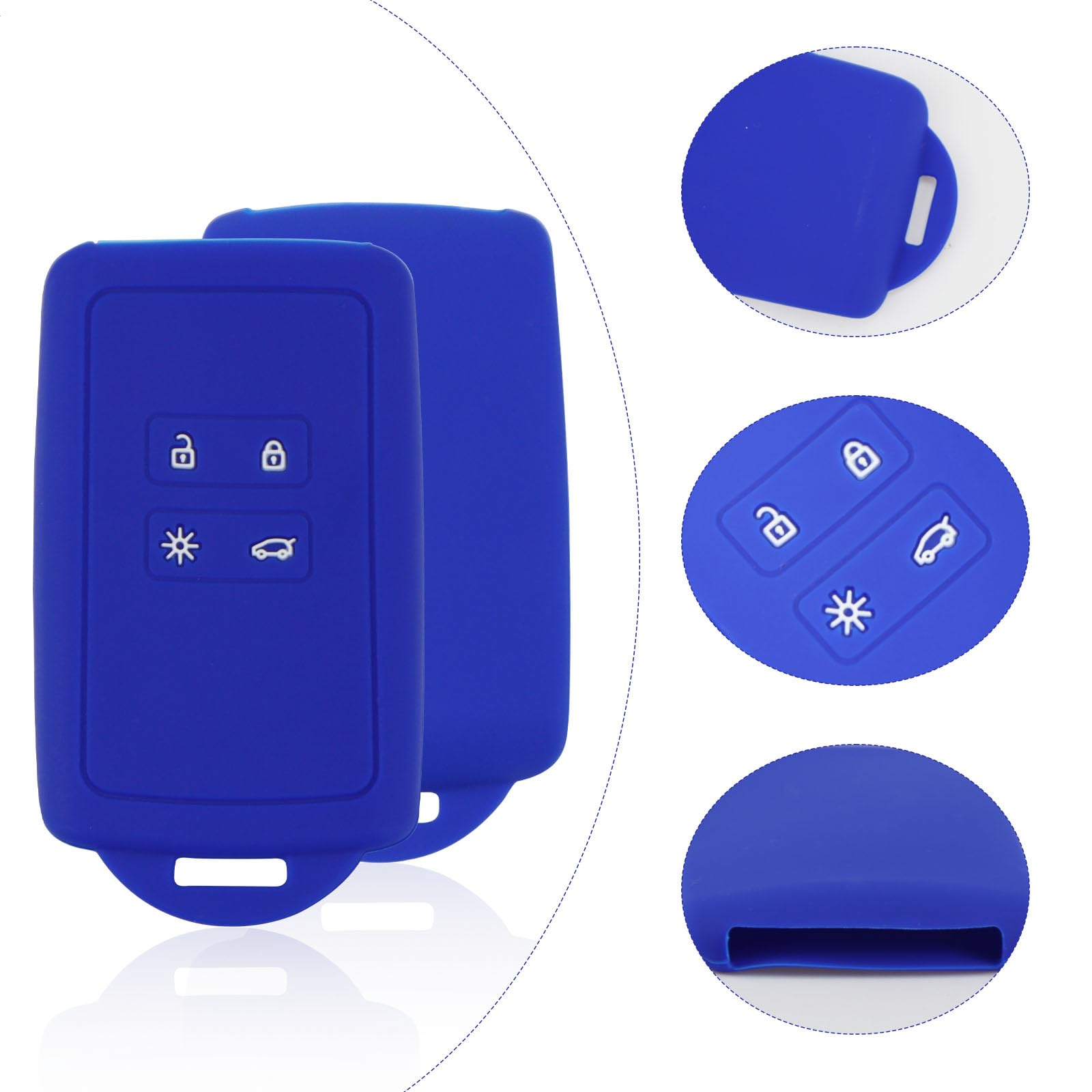 Coque Silicone Bleu Pour Clé Rault Smart Key 4 Boutons (Keyless Go) - Lot De 2 Avec Porte-clés - Modèles Clio, Espace, Talisman, Etc.