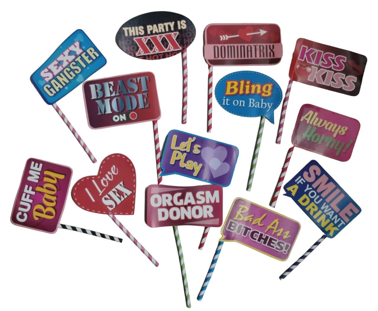 Party Crave Naughty Theme Photo Booth Multicolor Props for Bachelor/Wedding/Bridal Shower Party Supplies(Pack of 13pcs)