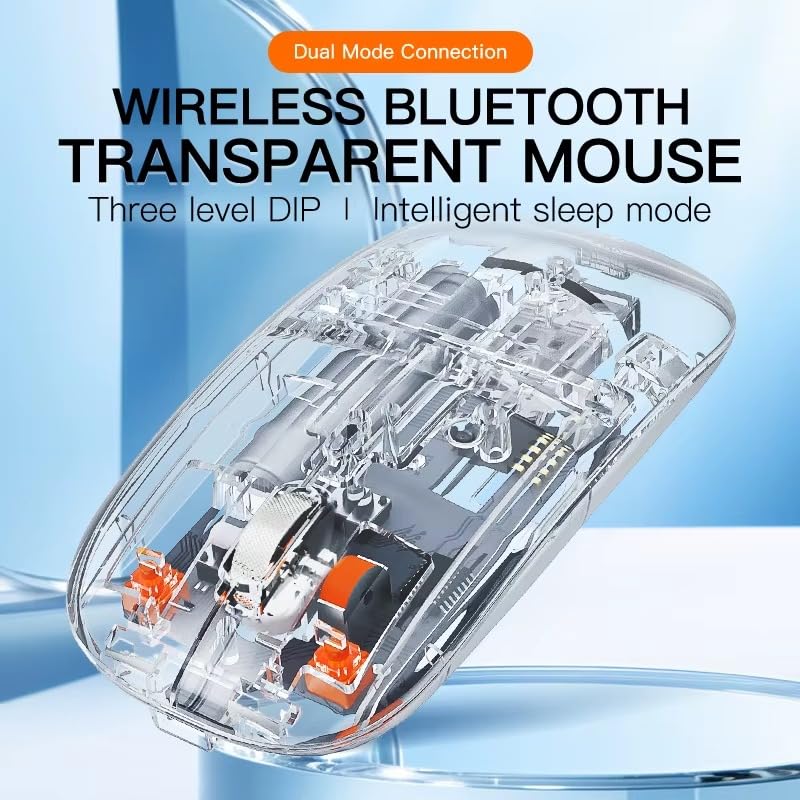 Image of Wayona Clearclick Transparent Slim Wireless Mouse - Magnetic Cover, 3-Mode (Dual Bluetooth + USB), Rechargeable, One-Click Desktop, for MacBook /pc /iPad /Laptop