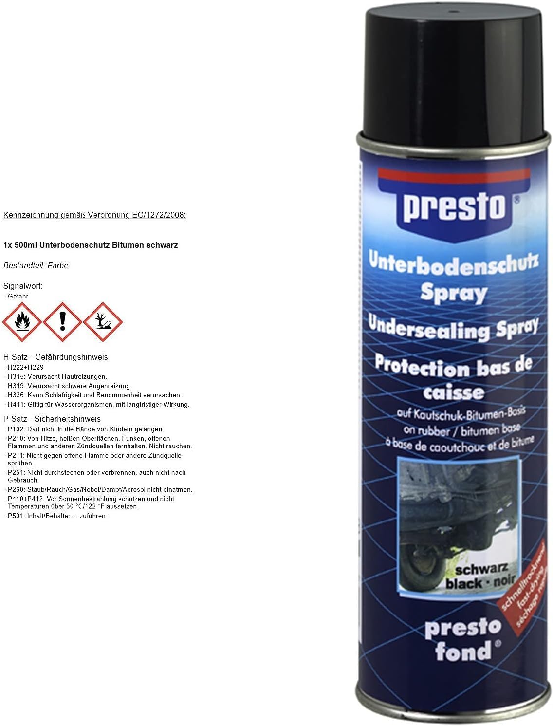 Presto 306017 Bitume di Protezione sottoscocca Nero 500 ml