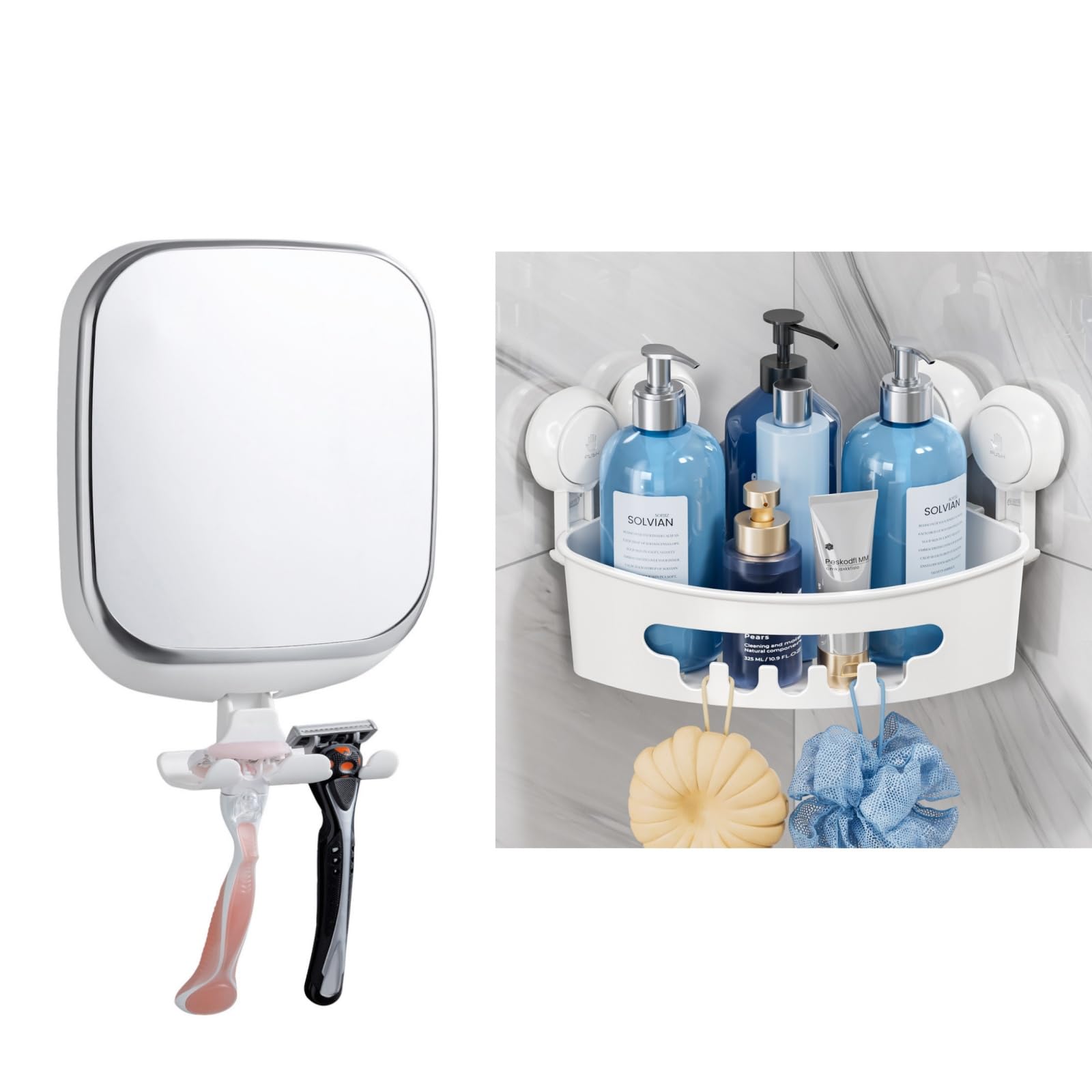 TAILI Shower Mirror Fogless for Shaving Corner Shower Caddy Anti Fog Mirror with Razor Holder NO-Drilling Removable Shatterproof