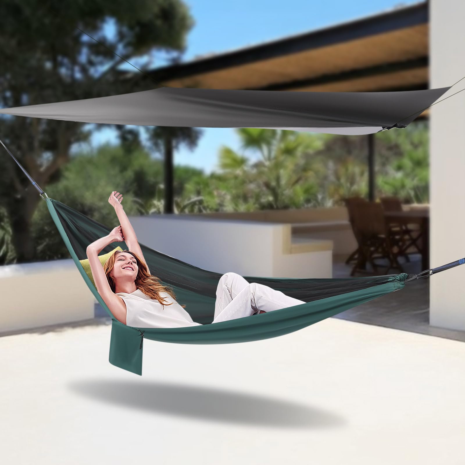 hängematte ohne gestell Outdoor Camping Hammock Reisehängematte Ultraleicht Hängematte mit Moskitonetz und Regen Fliege Tarp 290 x 140 cm Hängematte Hängematten für Backpacking Reisen Wandern (C) Garten Bag Color:Black us It's the new Lamborghini