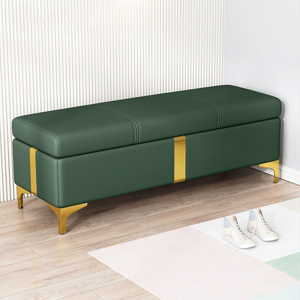 Table de lit vert foncé 50 cm avec coffre de rangement et assise rembourrée