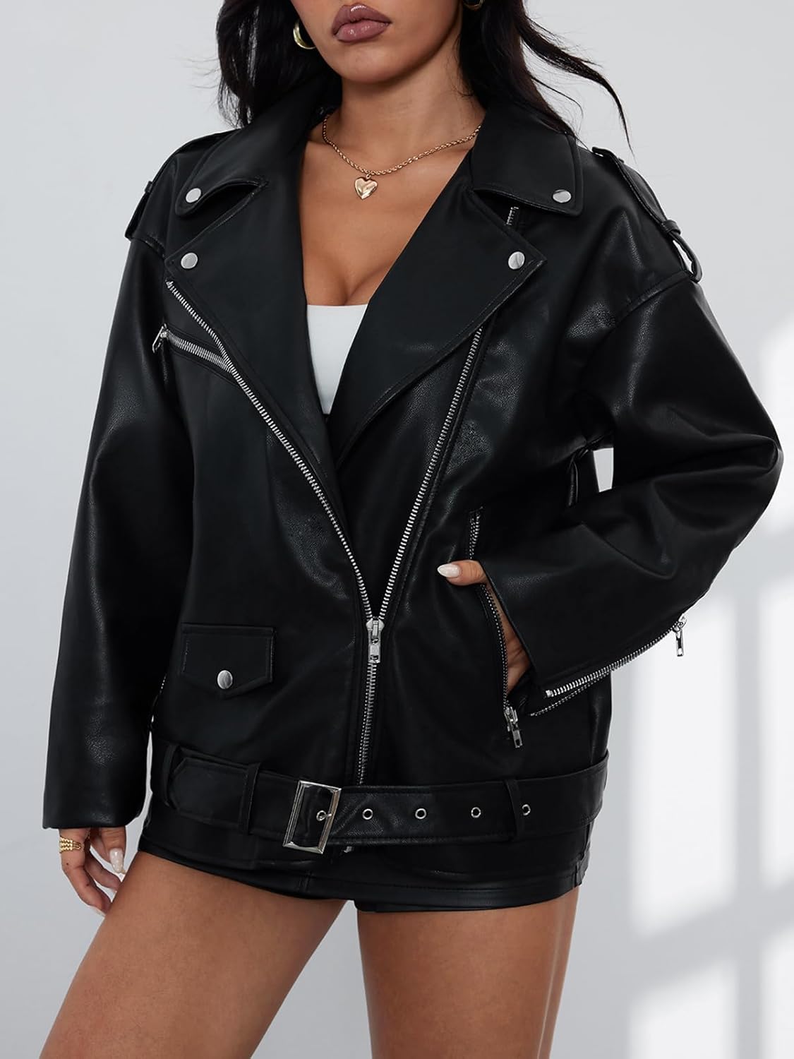 Womens Oversized Leather Jackets Faux Suede Fall Fashion Motorcycle Coats Winter Outfits Clothes Y2k Tops - Image 3