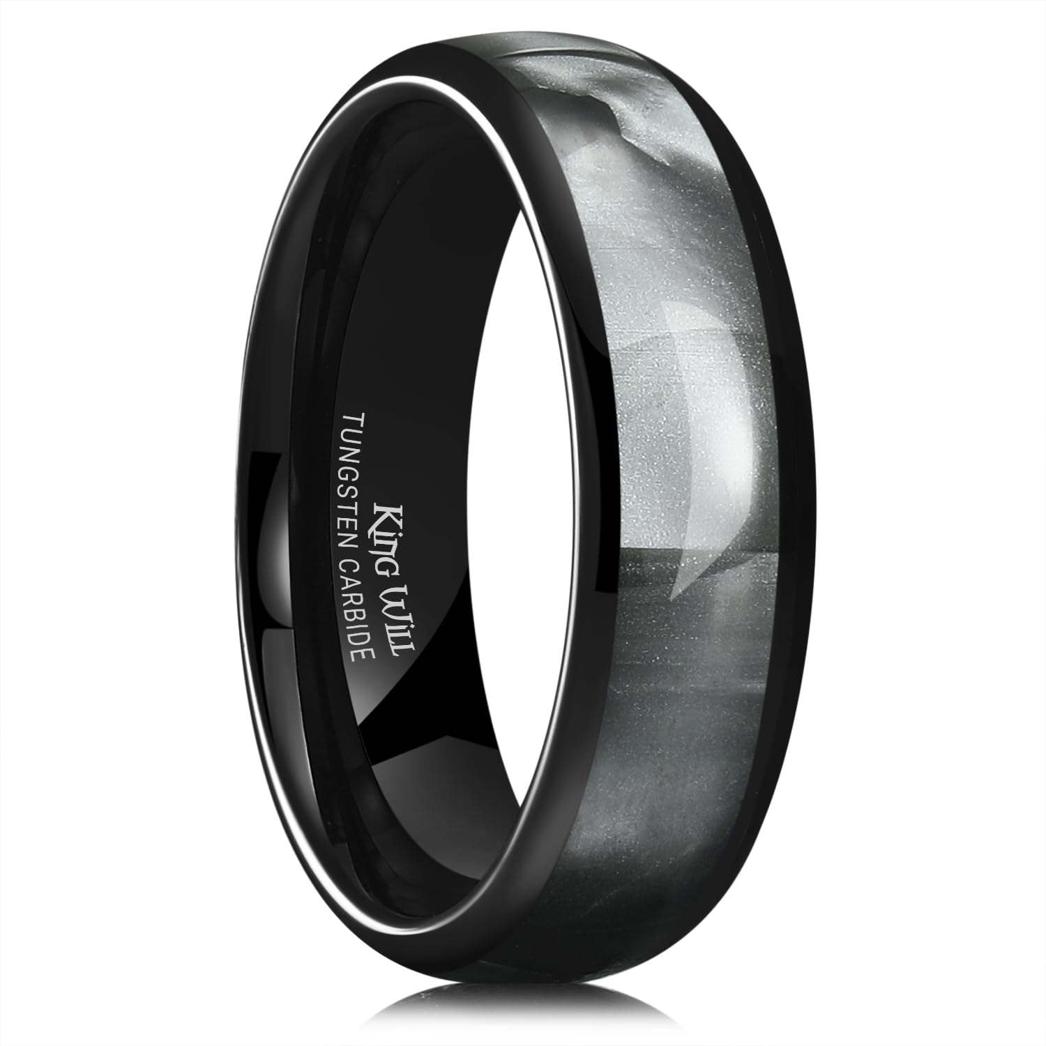 Bague carbure de tungstène 6mm homme femme, anneau noir poli et nacre pour alliance - 8