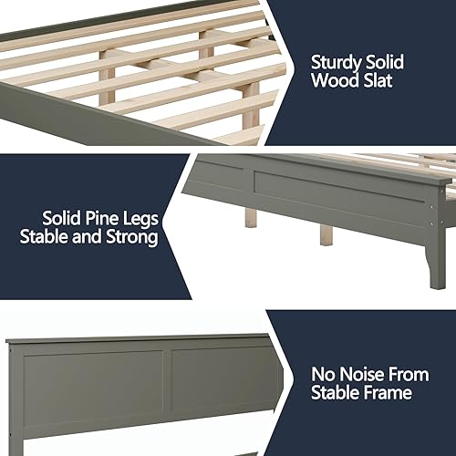 Miniatura 4 de Base de cama de plataforma de madera de estilo rústico tamaño King con cabecero, soporte de listones de madera maciza, camas de plataforma moderna y