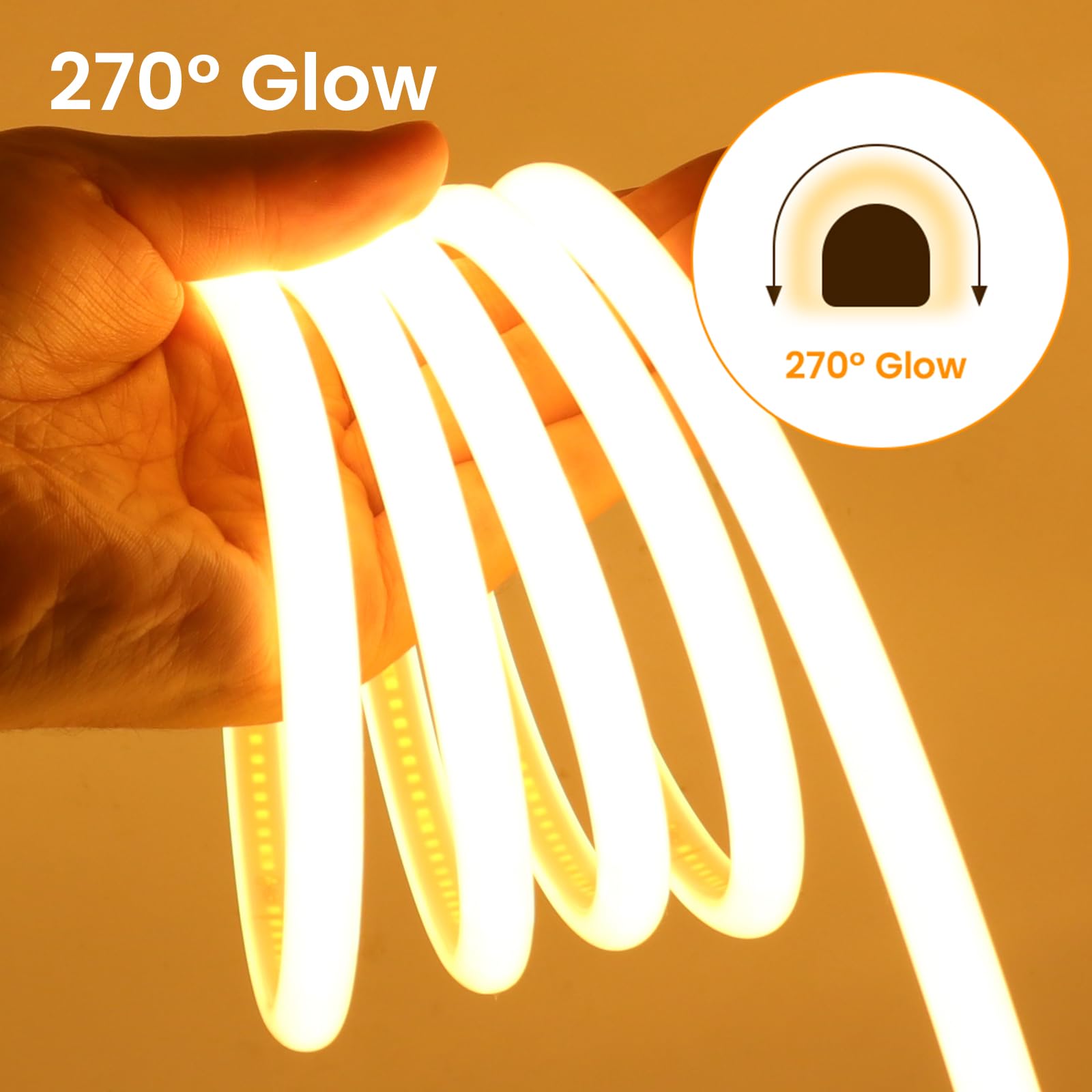230V COB Neon LED Streifen 6m, 270°Beleuchten Licht, Schneidbar (50cm), 288LEDs/m Superhell Flexible Warmweiß FCOB LED Leuchtband Mit Schaltstecker für Weihnachten, Party Deko