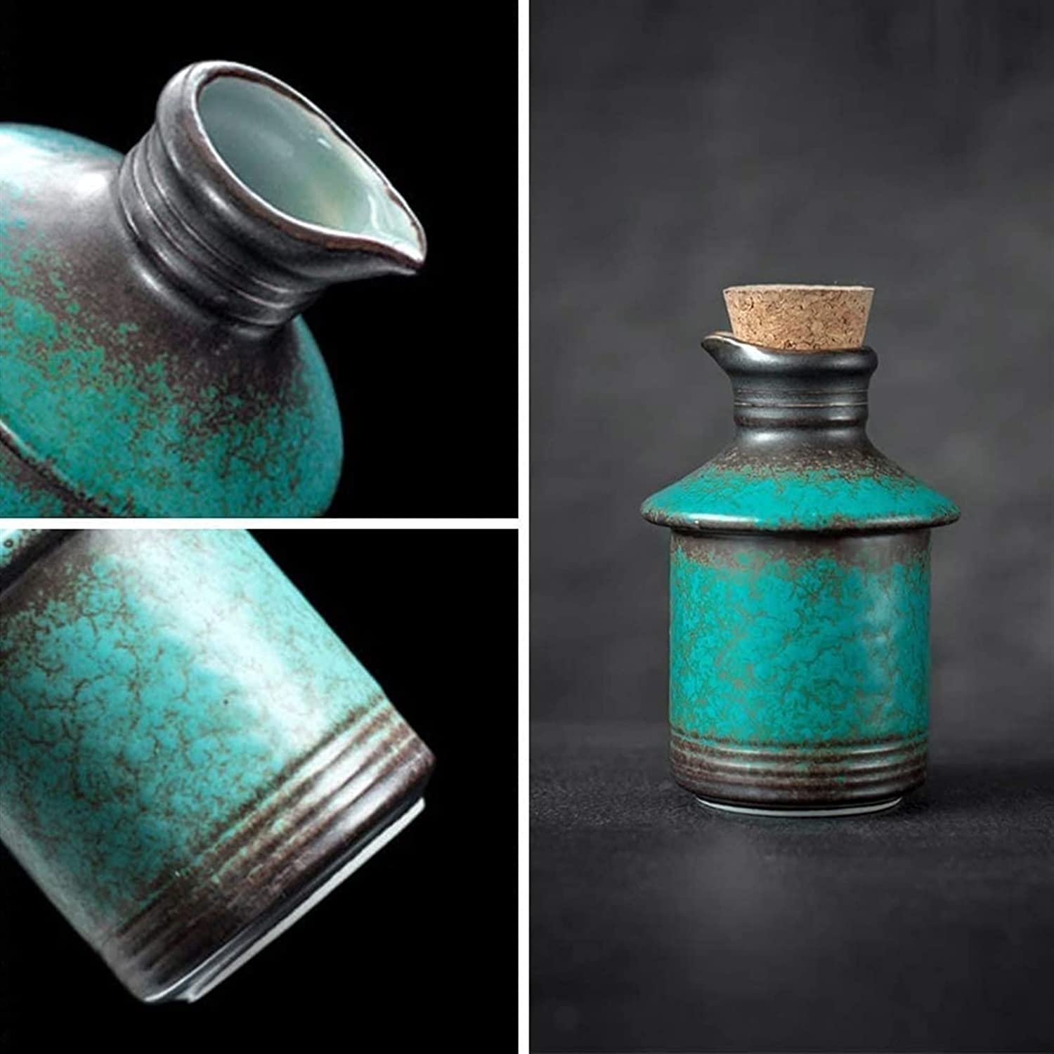 Set da 6 Pezzi for Sake con pentola più Calda, Set di Bicchieri da Vino in Ceramica con Smalto Blu, consistenza pittoresca, for Freddo/Caldo/Shochu/tè, miglior Regalo for la Famiglia e Gli amici/121