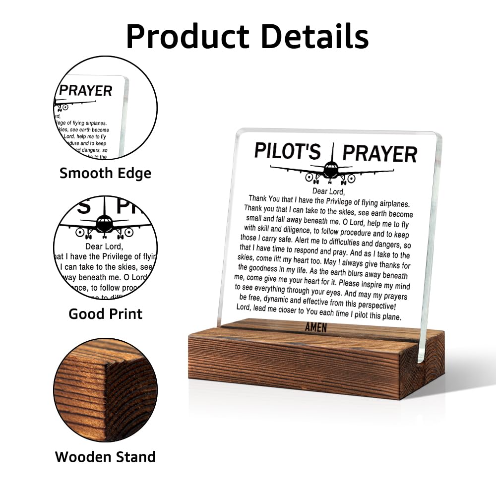 TOUNER Pilot's Prayer Acrylic Desk Plaque for Women Men Pilots Airman, Air Traffic Control Prayer Plaque, Airplane Future Pilots Gifts for Daughter Son Sister Brother BFF Aviation Lovers