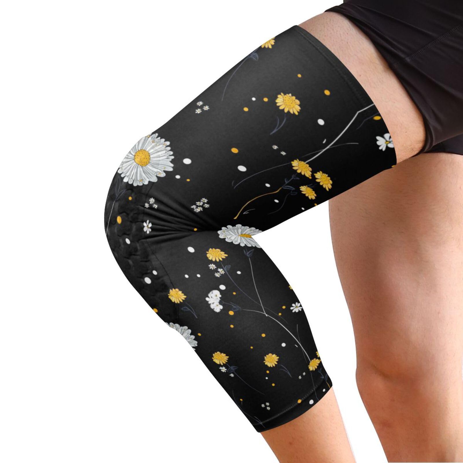 JUNZAN Cute Daisies Black Basketball Knee Pads for Youth Kids Wrestling Knee Pads with Sleeves Sport Kneepads for Volleyball Football