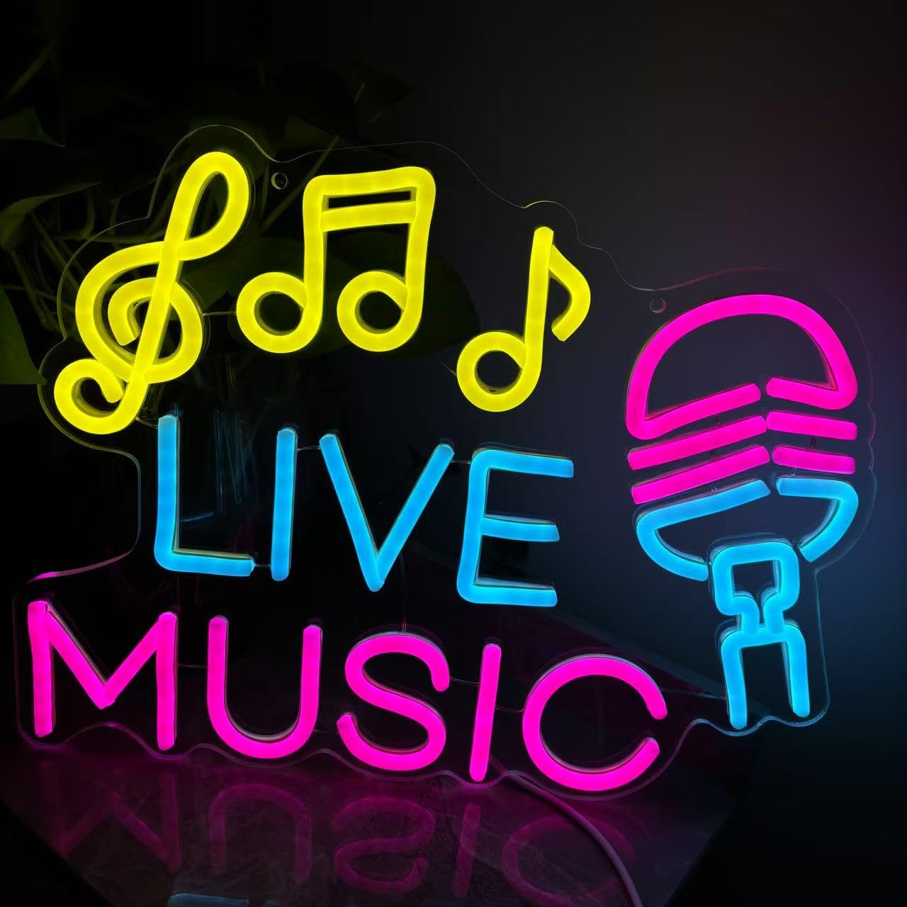 Xusdamyj Live Music Neon Sign, LED Neon Sign, 40x28cm, 15.7x9.84x0.39in, Wall Mount, USB Powered, Contemporary Music Theme - Image 4
