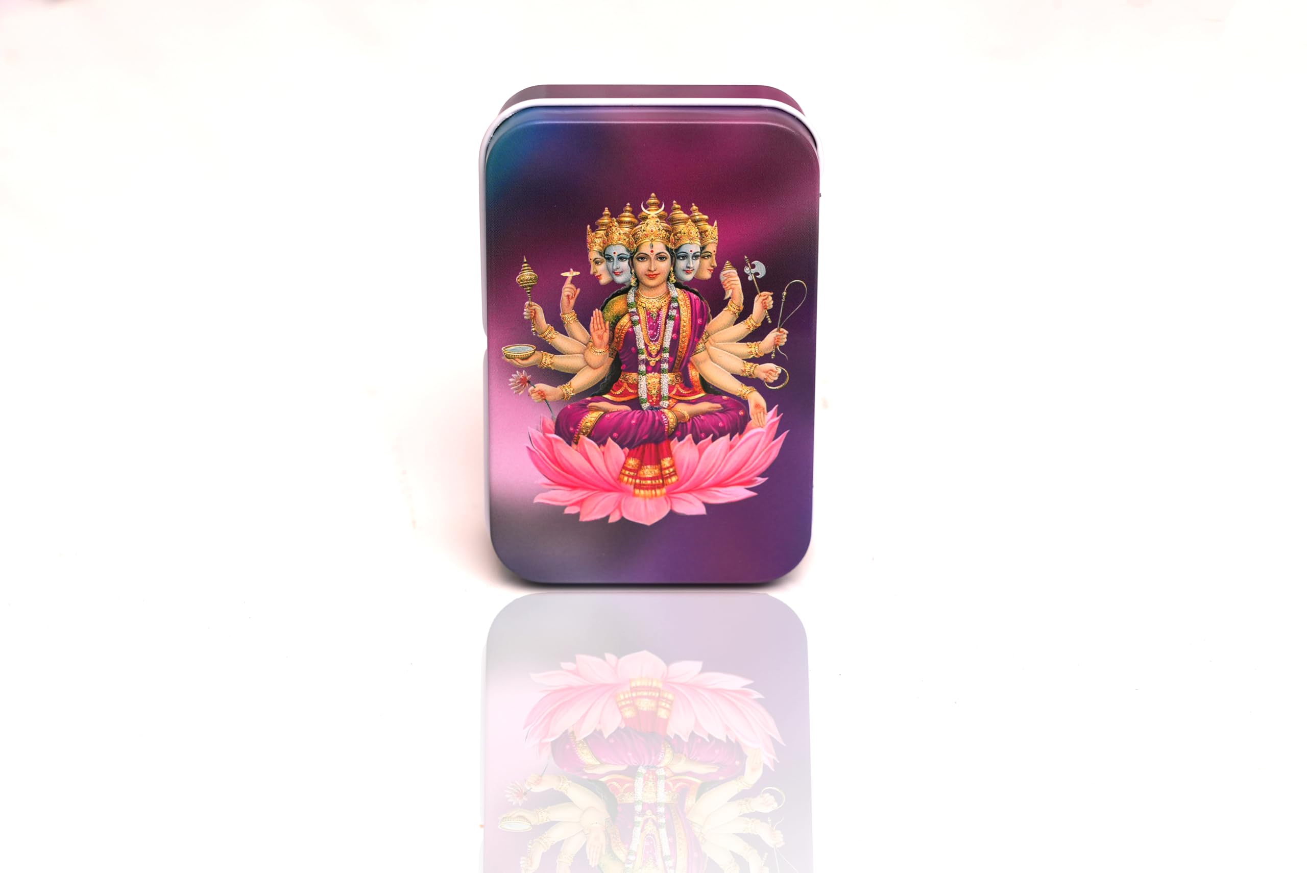 RAM-AYANA Saraswati Mata Metal Storage Tin Box (6.3 x 2.8 x 9.4 cm) | Decorative Organizer for Spiritual Items