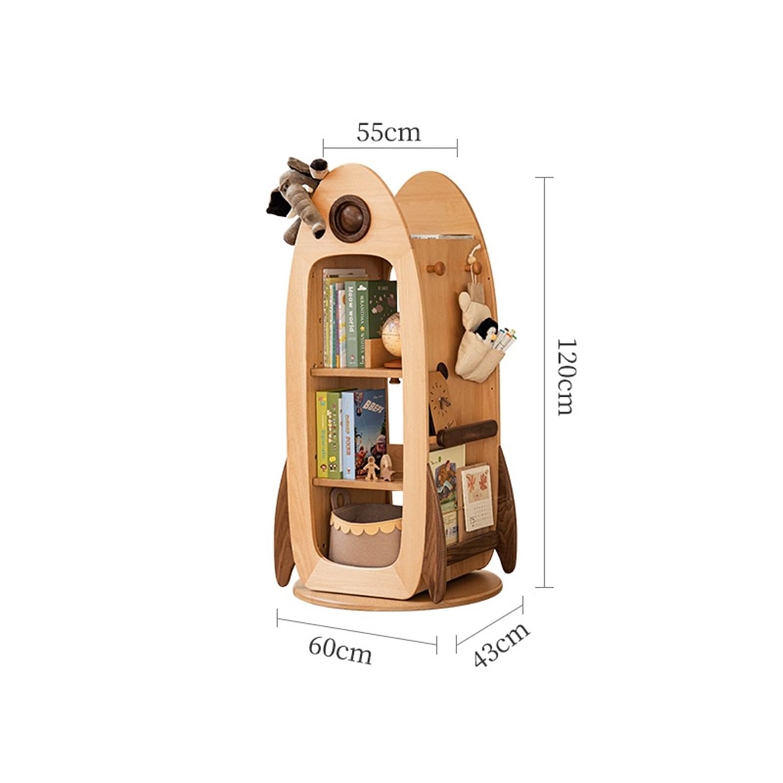 Étagères de rangement en bois massif pivotant à 360 degrés, bibliothèque multicouche, étagère de rangement pour livres d'images au sol