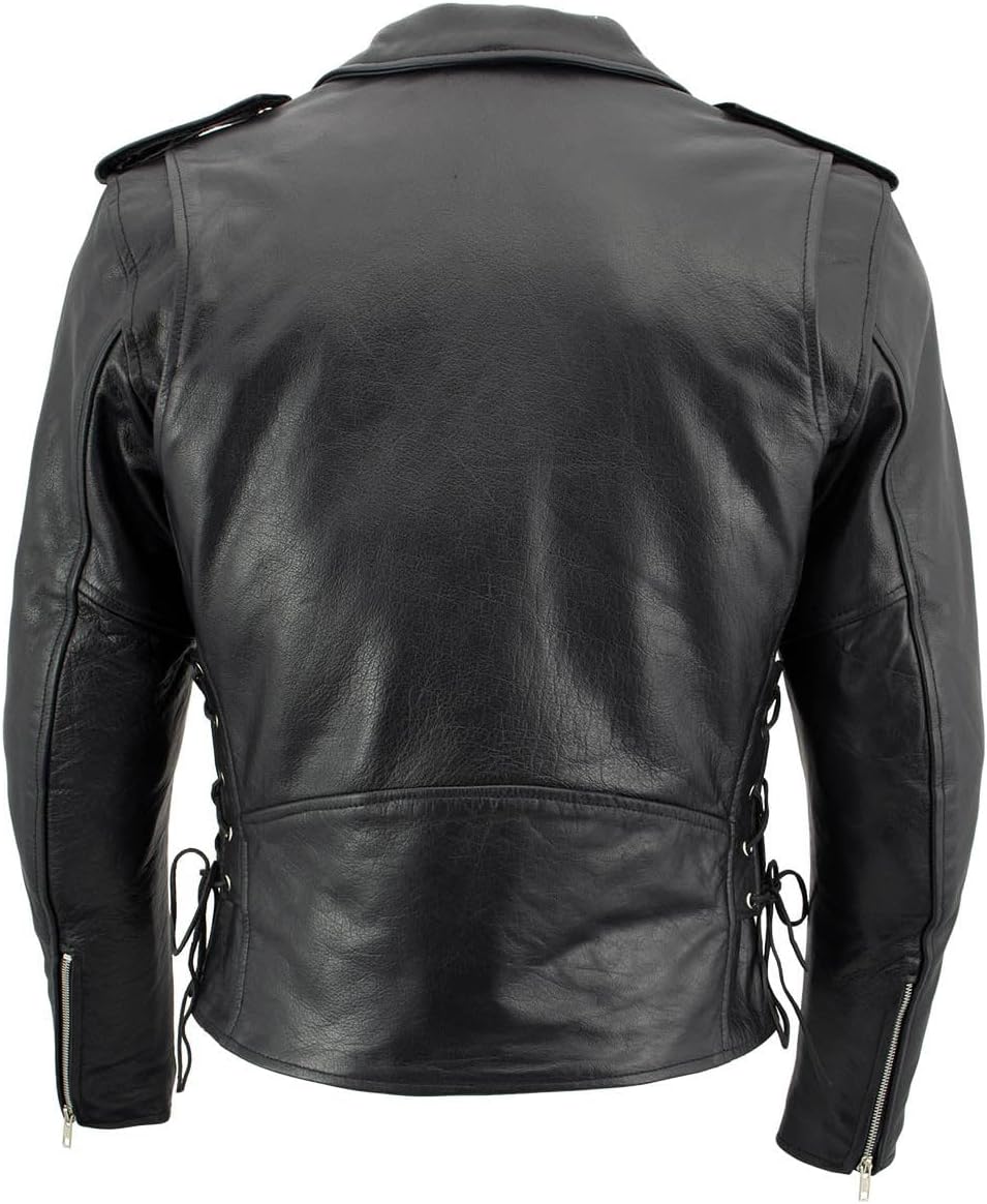 Milwaukee Leather LKM1701 Men's Classic Side Laced Black Motorcycle Premium Leather Jacket with CE Armor Protection