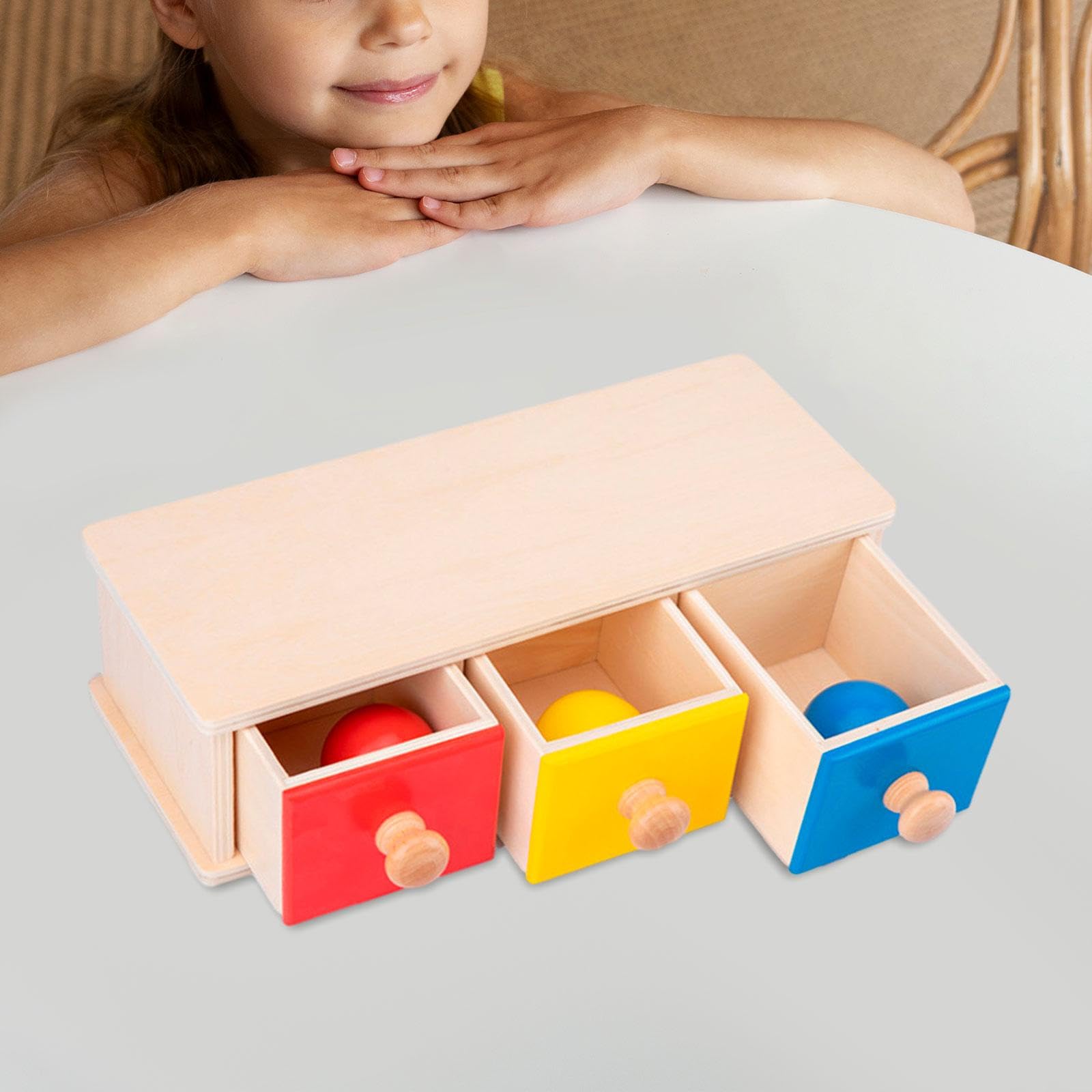 Giocattoli Educativi Scatola Oggetto Giocattolo Legno Migliora Abilità Cognitive Sviluppo Destrezza Bambini Adatto per, 3 cassetti